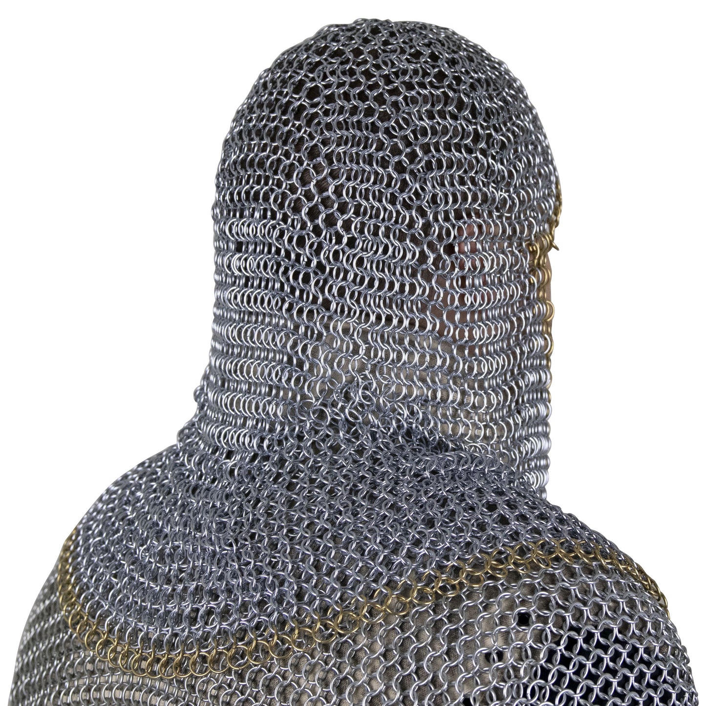 Medieval V Face Mild Steel Butted Chainmail Coif Armor With Pure Brass Edges