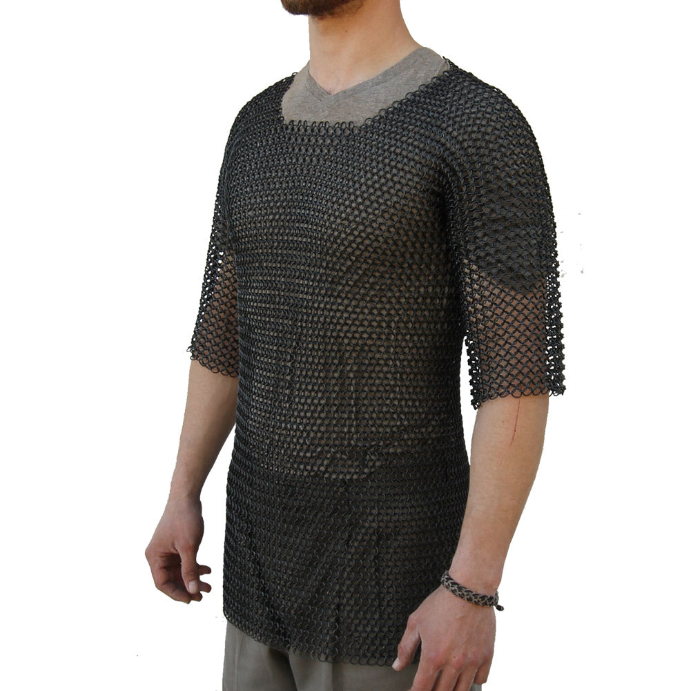 Medieval Half Sleeve Habergeon Blackened Chainmail Medium