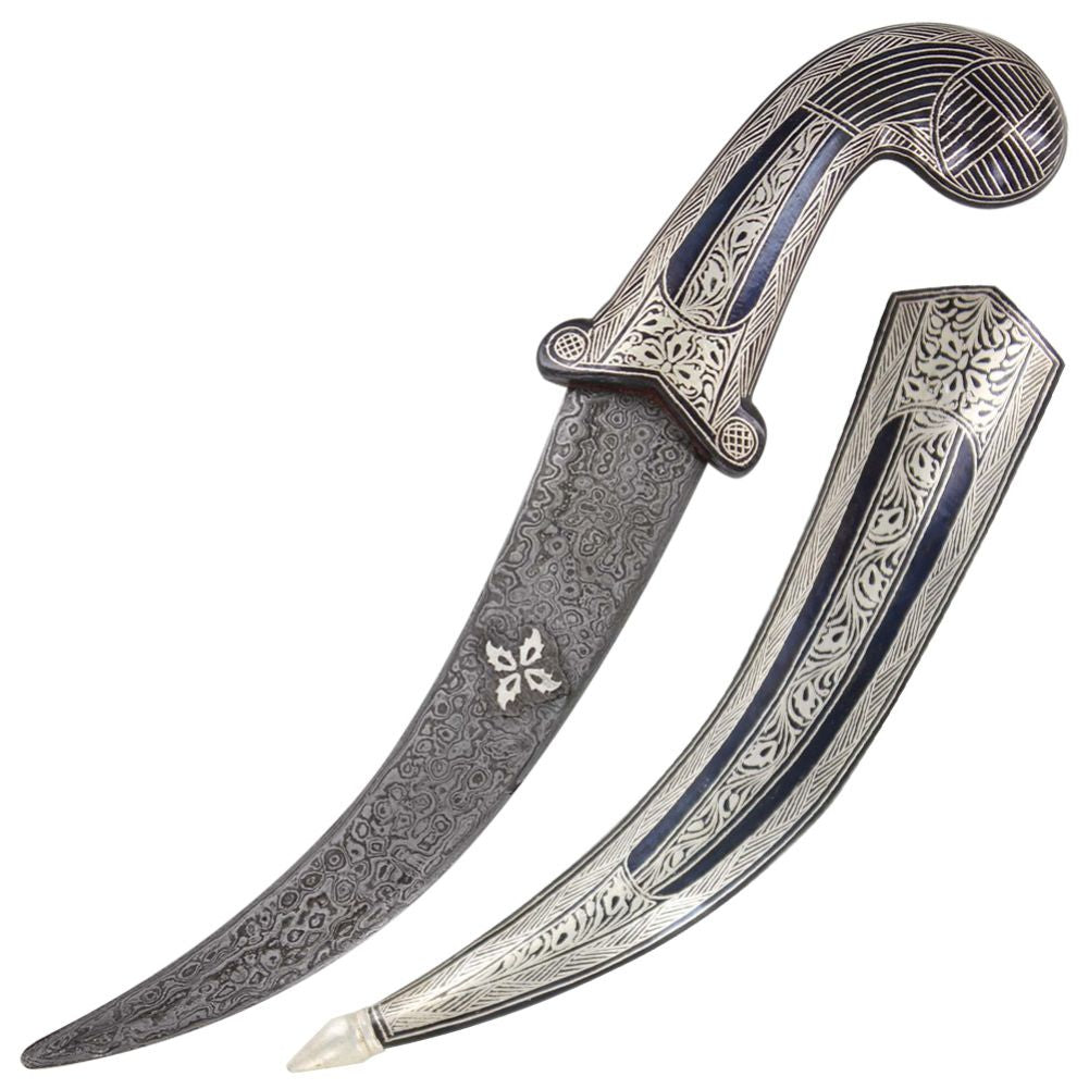 Damascus Steel Dagger with Koftgari Silverwork