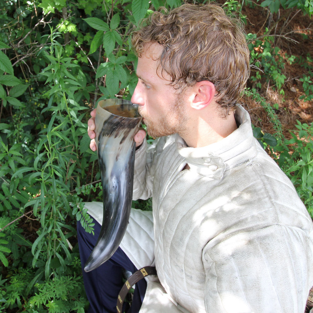 XL Drinking Horn with Black Leather Belt Frog