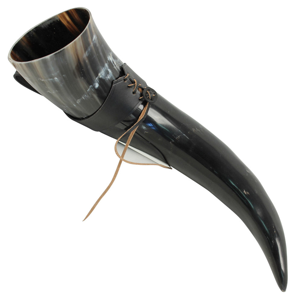 XL Drinking Horn with Black Leather Belt Frog