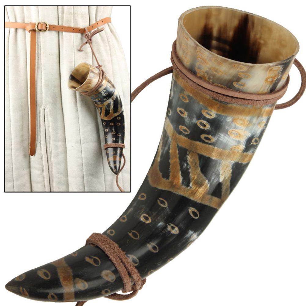 Snakeskin Medieval Drinking Horn with Leather String Holder