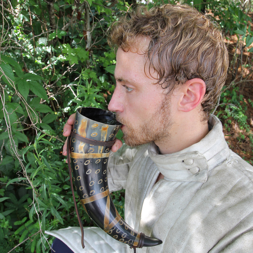 Snakeskin Medieval Drinking Horn with Leather String Holder