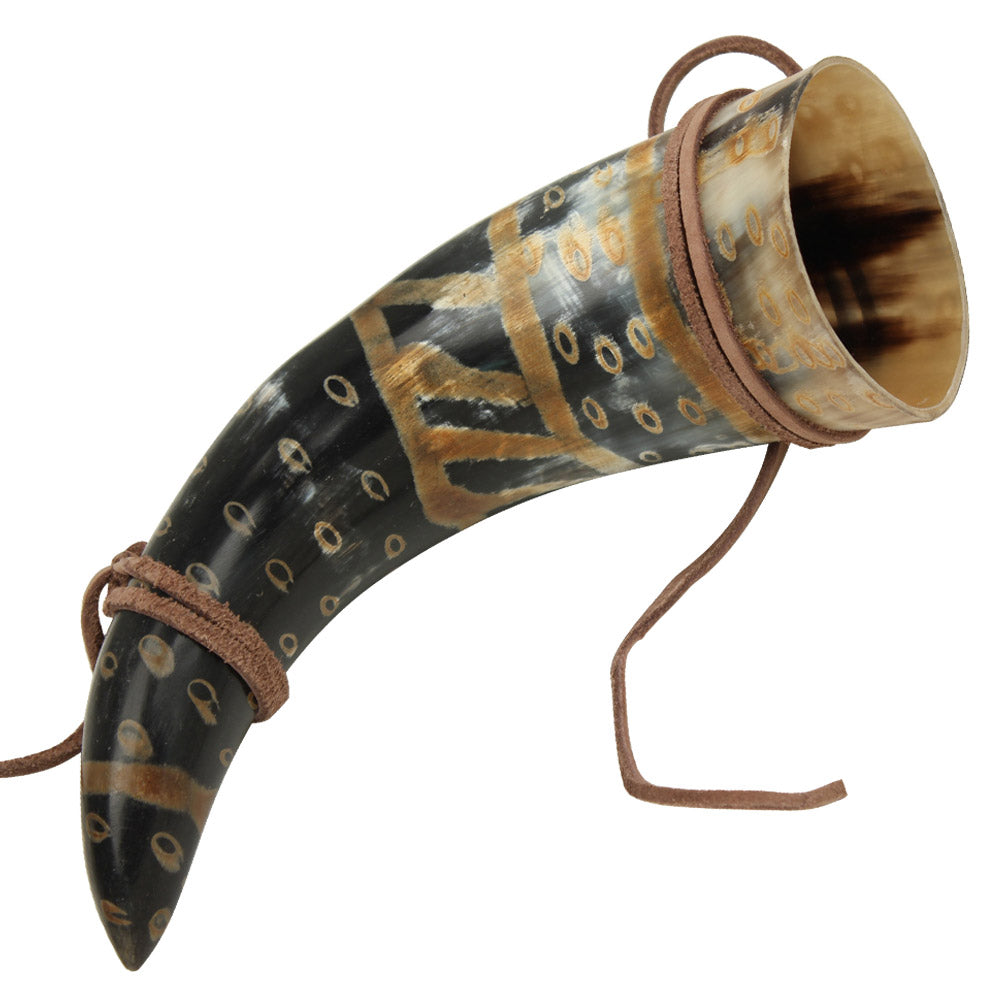 Snakeskin Medieval Drinking Horn with Leather String Holder