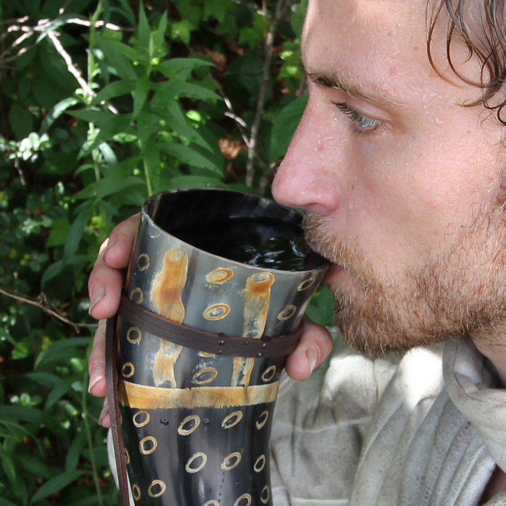 Snakeskin Medieval Drinking Horn with Leather String Holder