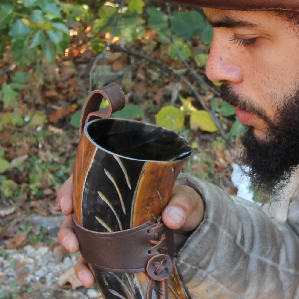 Bountiful Sustenance Hand Carved Drinking Horn