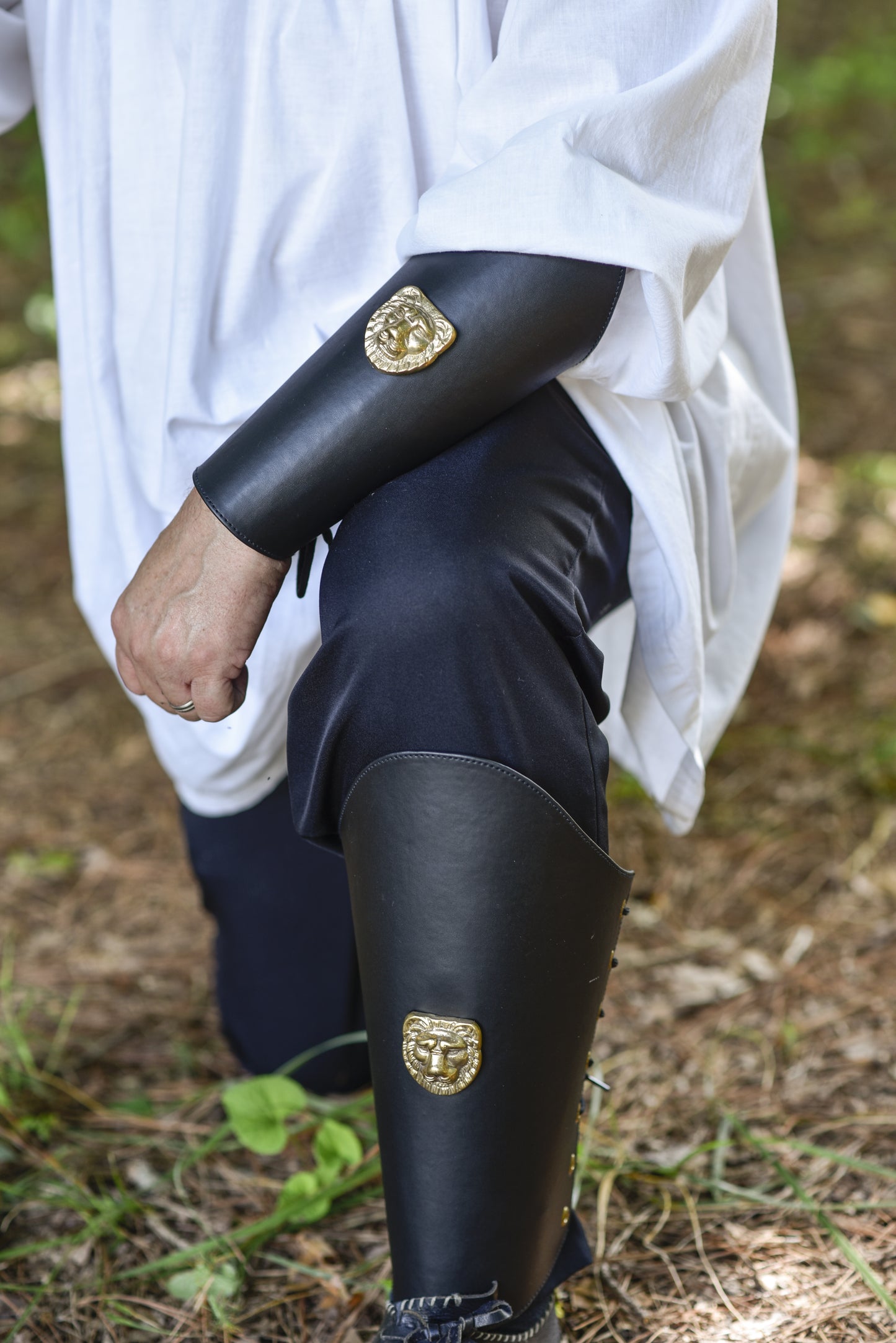 Warriors Call Black Genuine Leather Lion Arm Armor Bracers