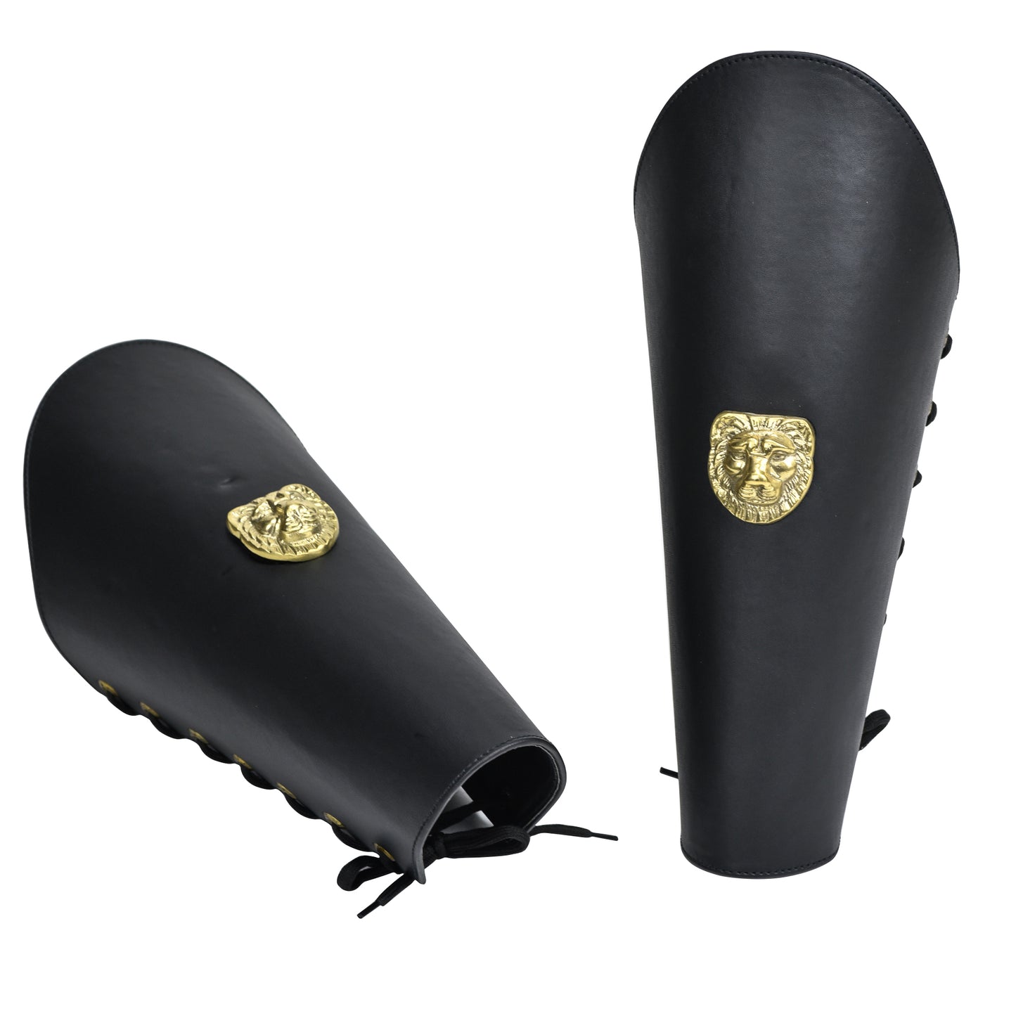 Warriors Call Genuine Black Leather Lion Leg Armor Greaves