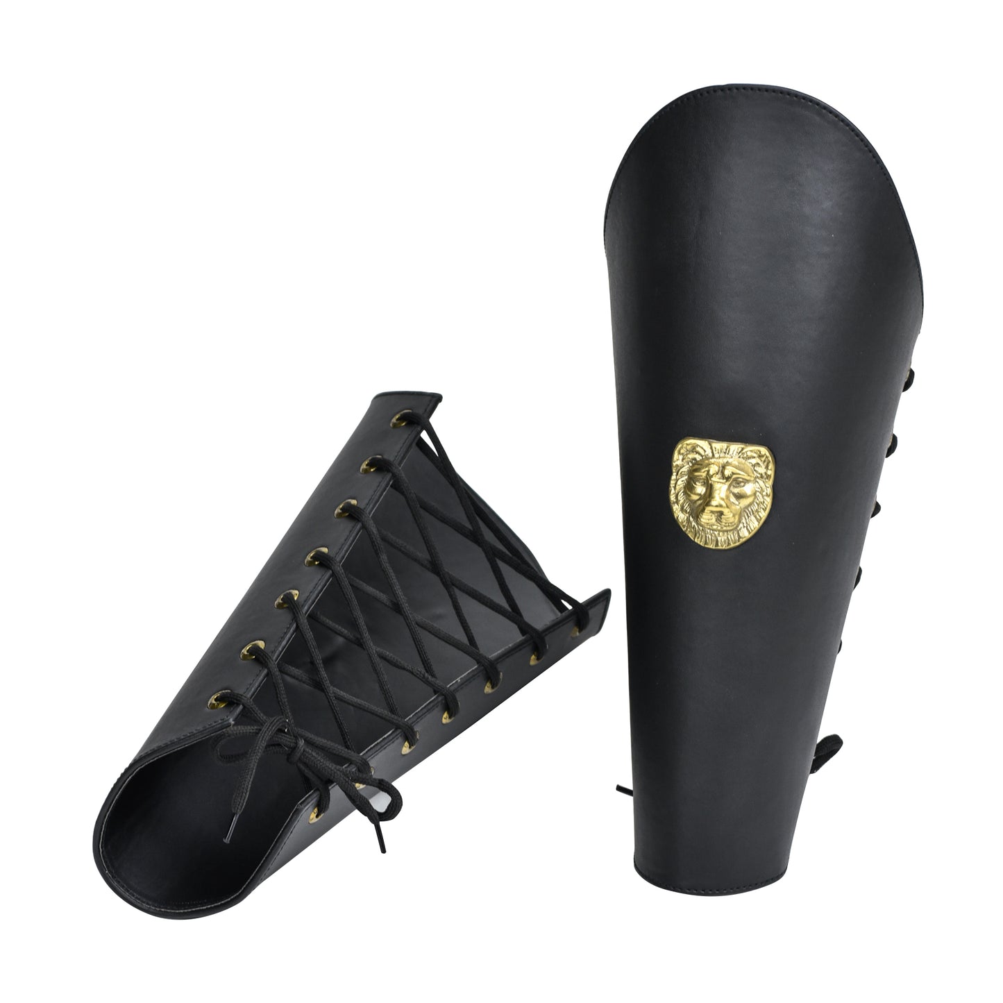 Warriors Call Genuine Black Leather Lion Leg Armor Greaves