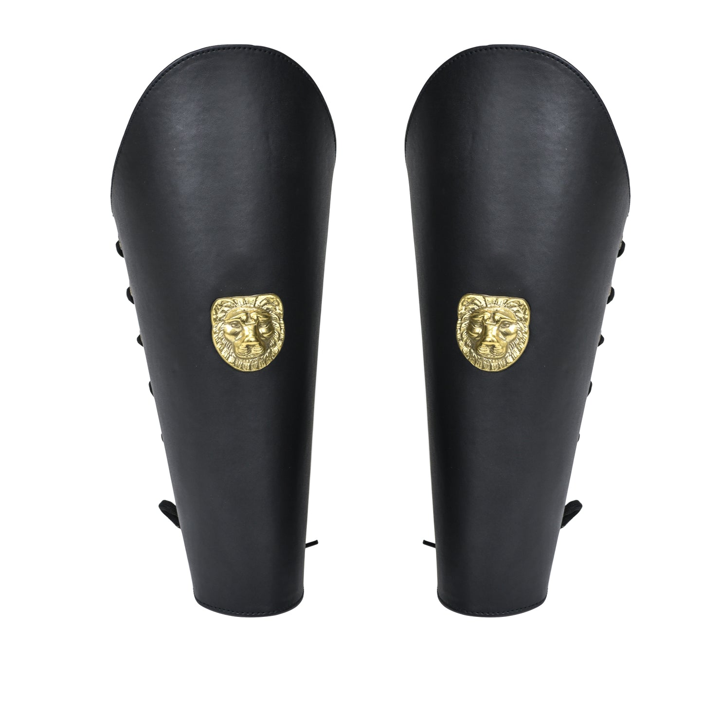 Warriors Call Genuine Black Leather Lion Leg Armor Greaves