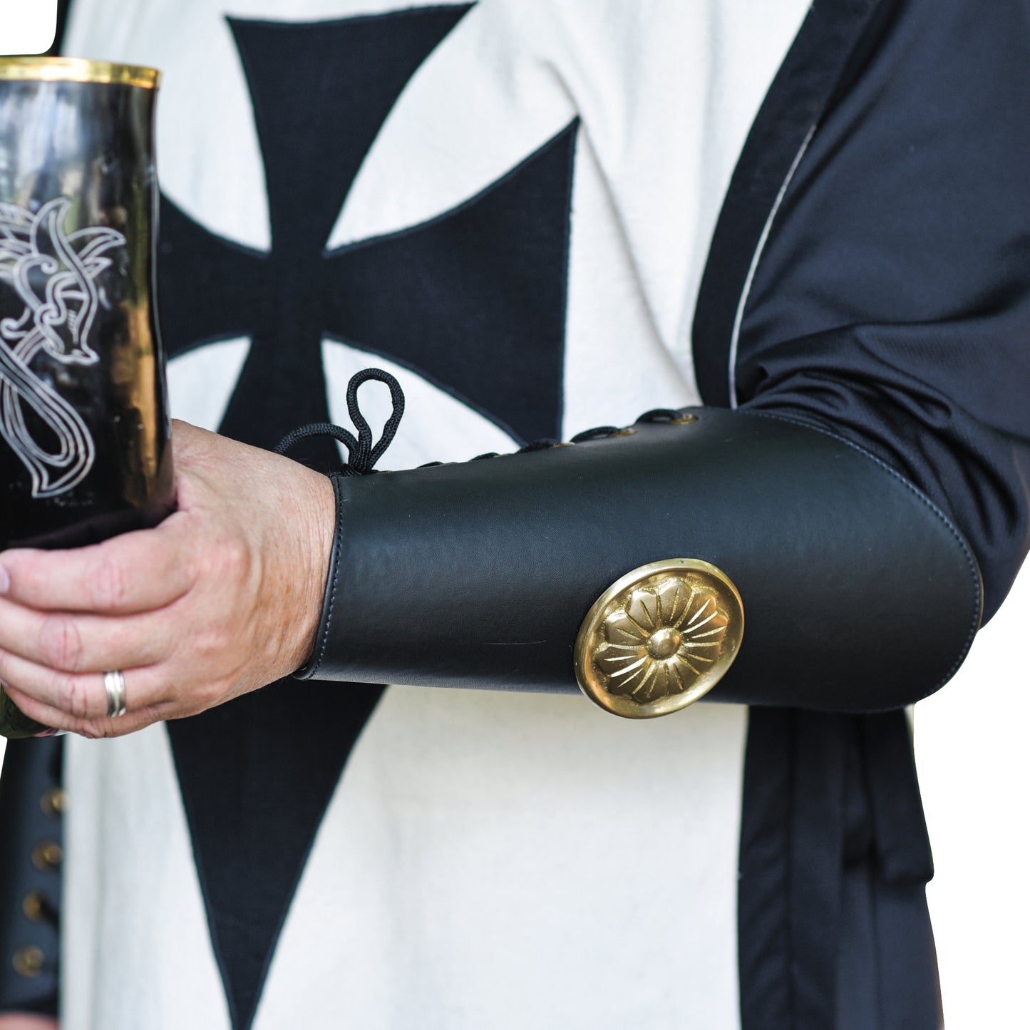 Warrior of Peace Black Leather Arm Armor Bracers