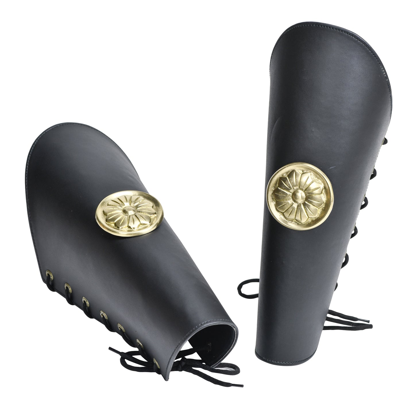 Warrior of Peace Black Leather Leg Armor Greaves