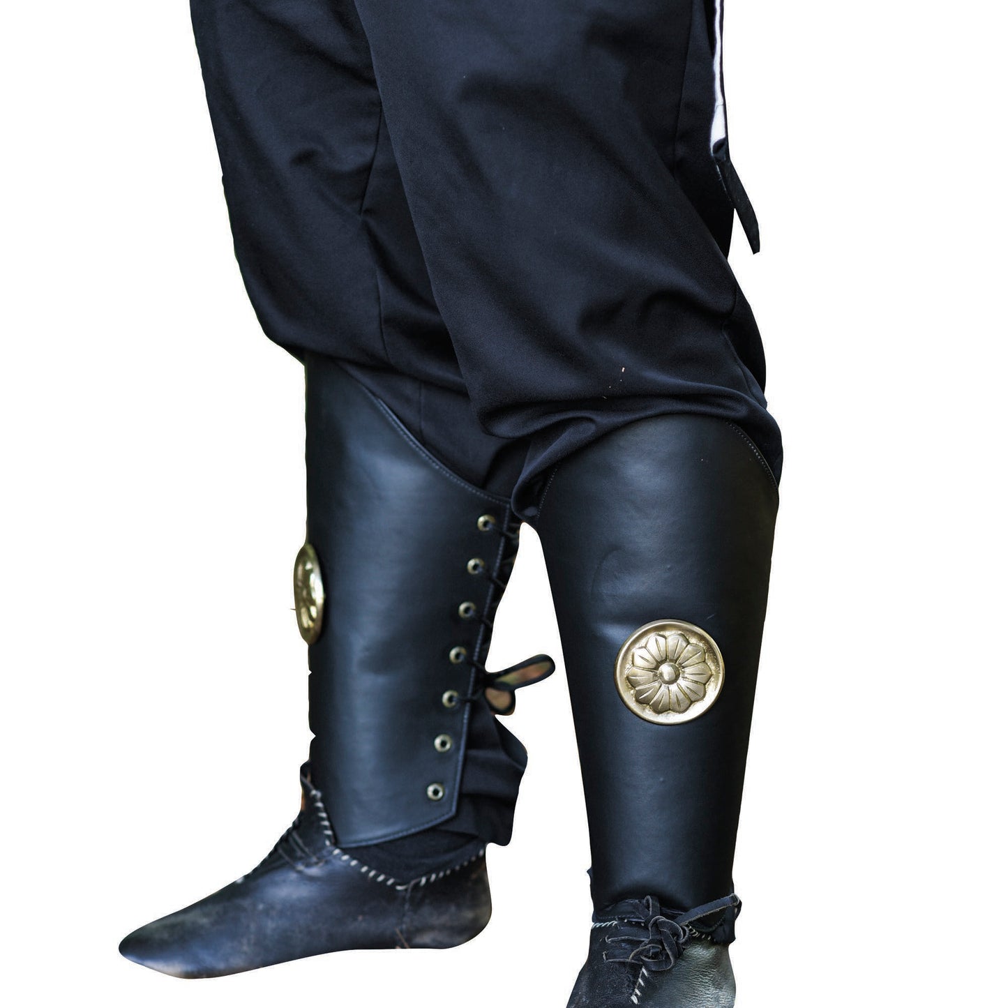 Warrior of Peace Black Leather Leg Armor Greaves