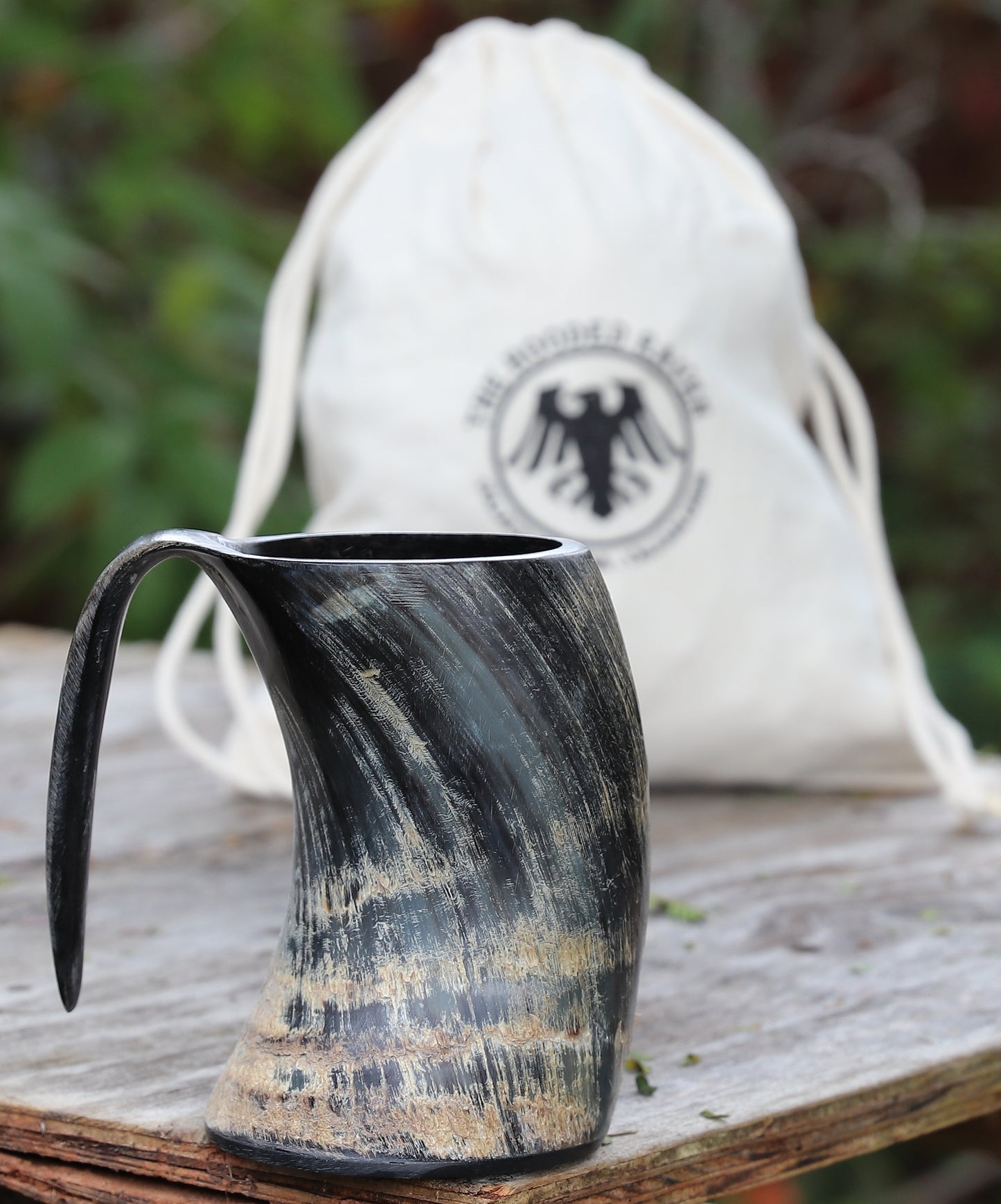 The Hooded Raven  Distressed Raider Large Viking Drinking Horn Tankard Mug [L]