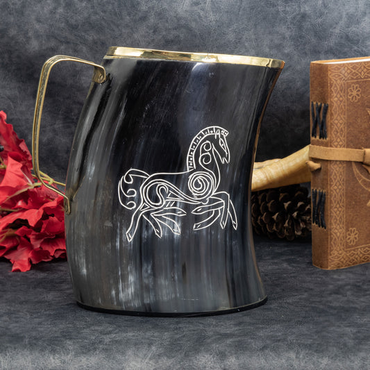 Realm Wanderlust Brass Rimmed Viking Norse Sleipnir Horn Mug