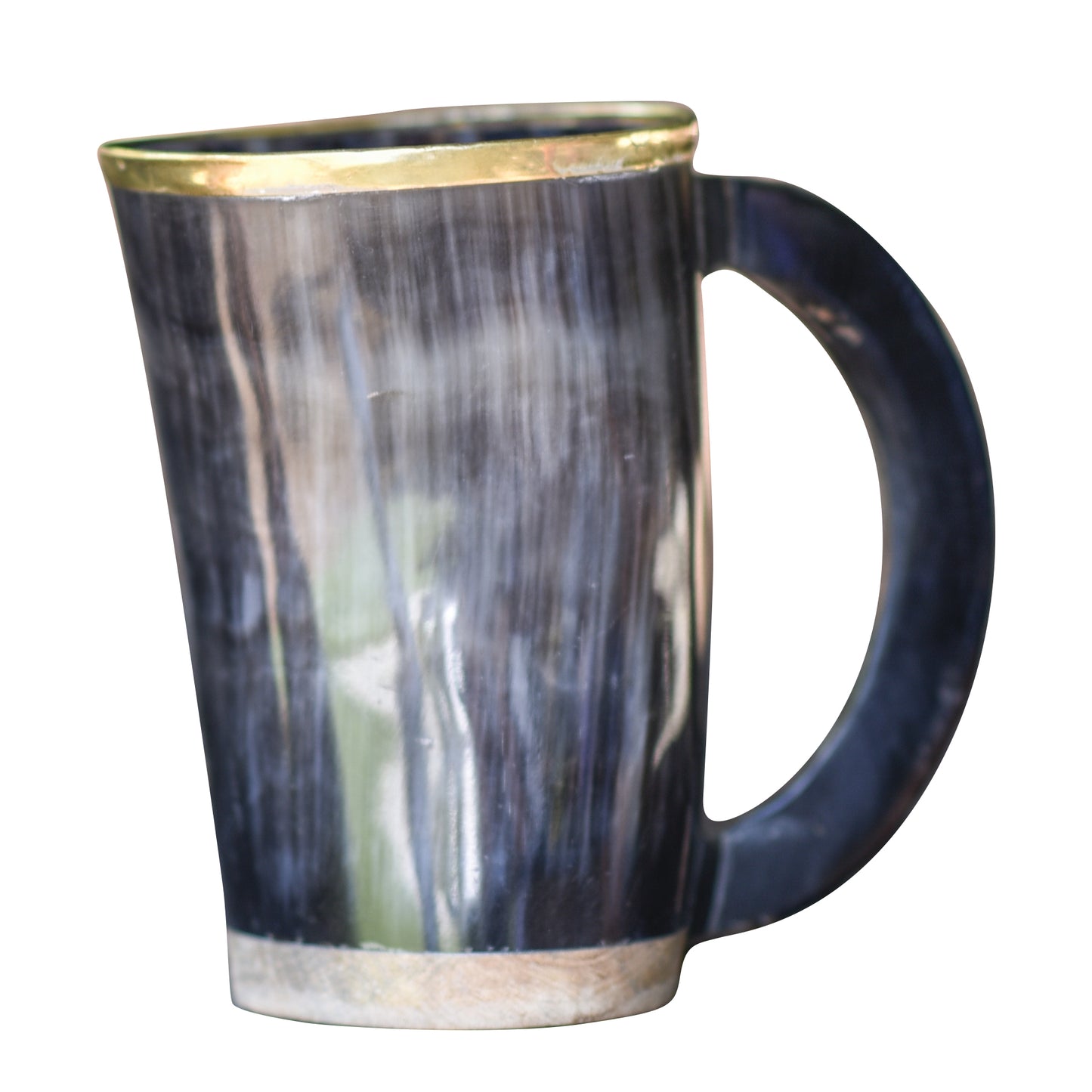 The Hooded Raven ™ Functional Pure Brass Rimmed Drinking Horn Mug Tankard Pouch Included