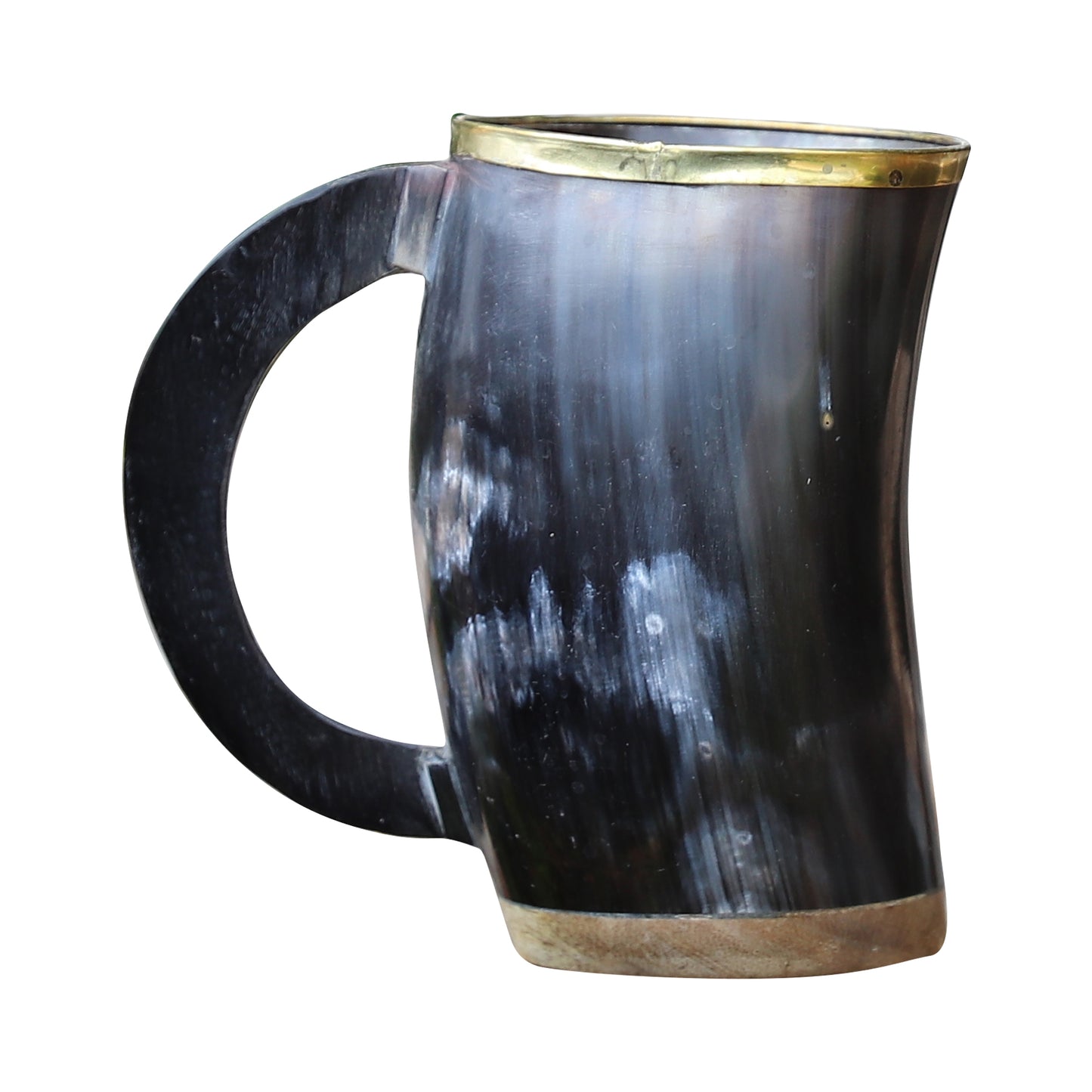 The Hooded Raven ™ Functional Pure Brass Rimmed Drinking Horn Mug Tankard Pouch Included