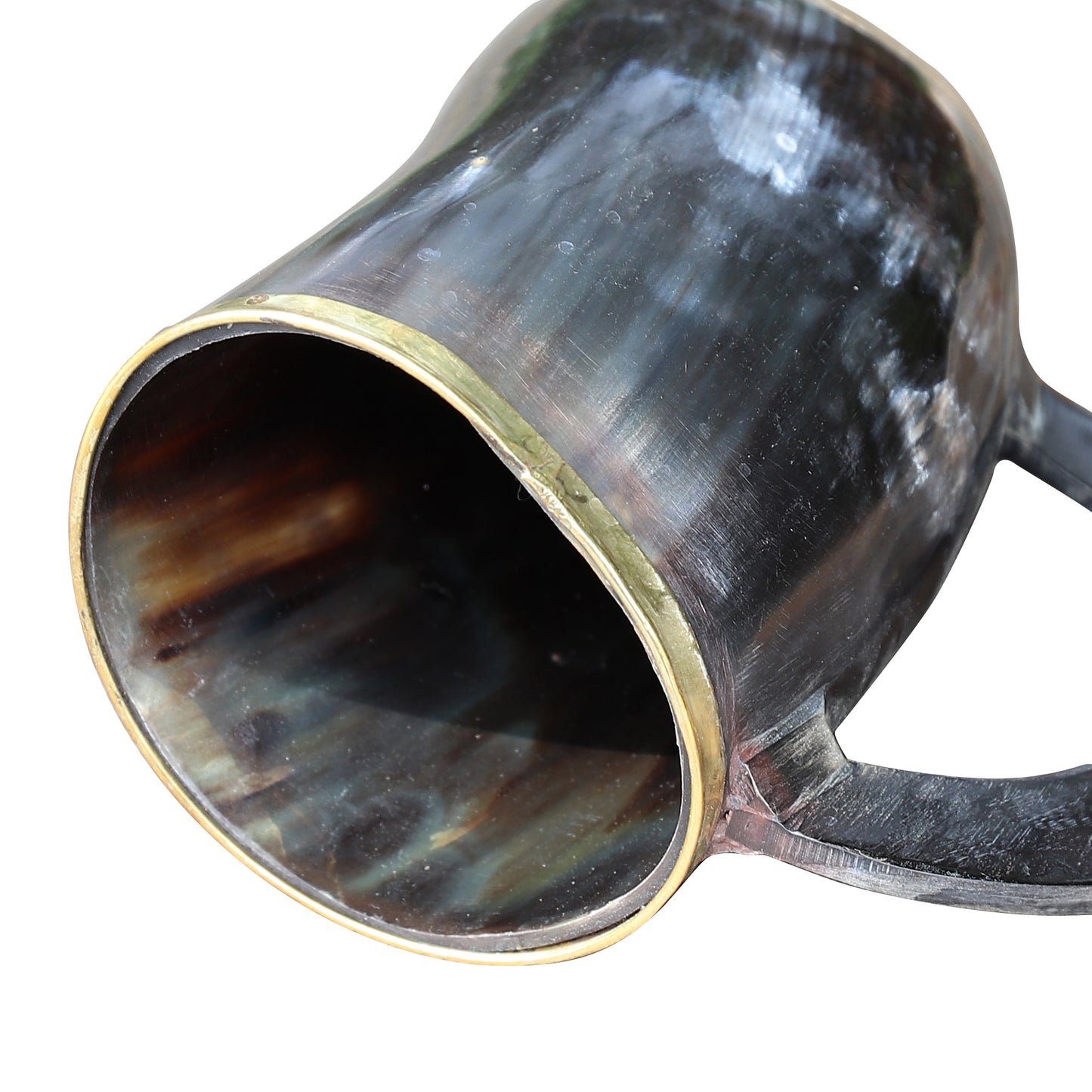 The Hooded Raven ™ Functional Pure Brass Rimmed Drinking Horn Mug Tankard Pouch Included