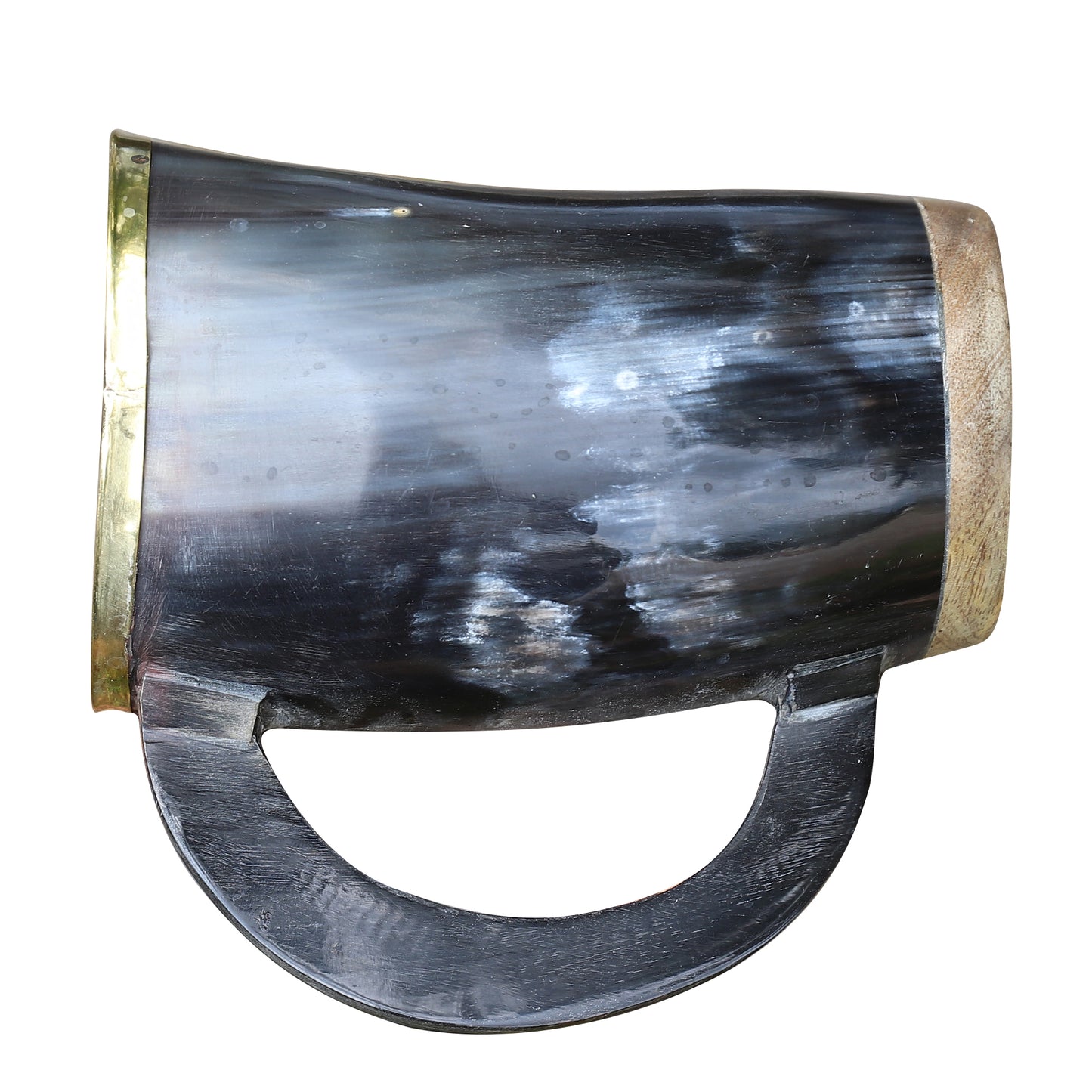 The Hooded Raven ™ Functional Pure Brass Rimmed Drinking Horn Mug Tankard Pouch Included