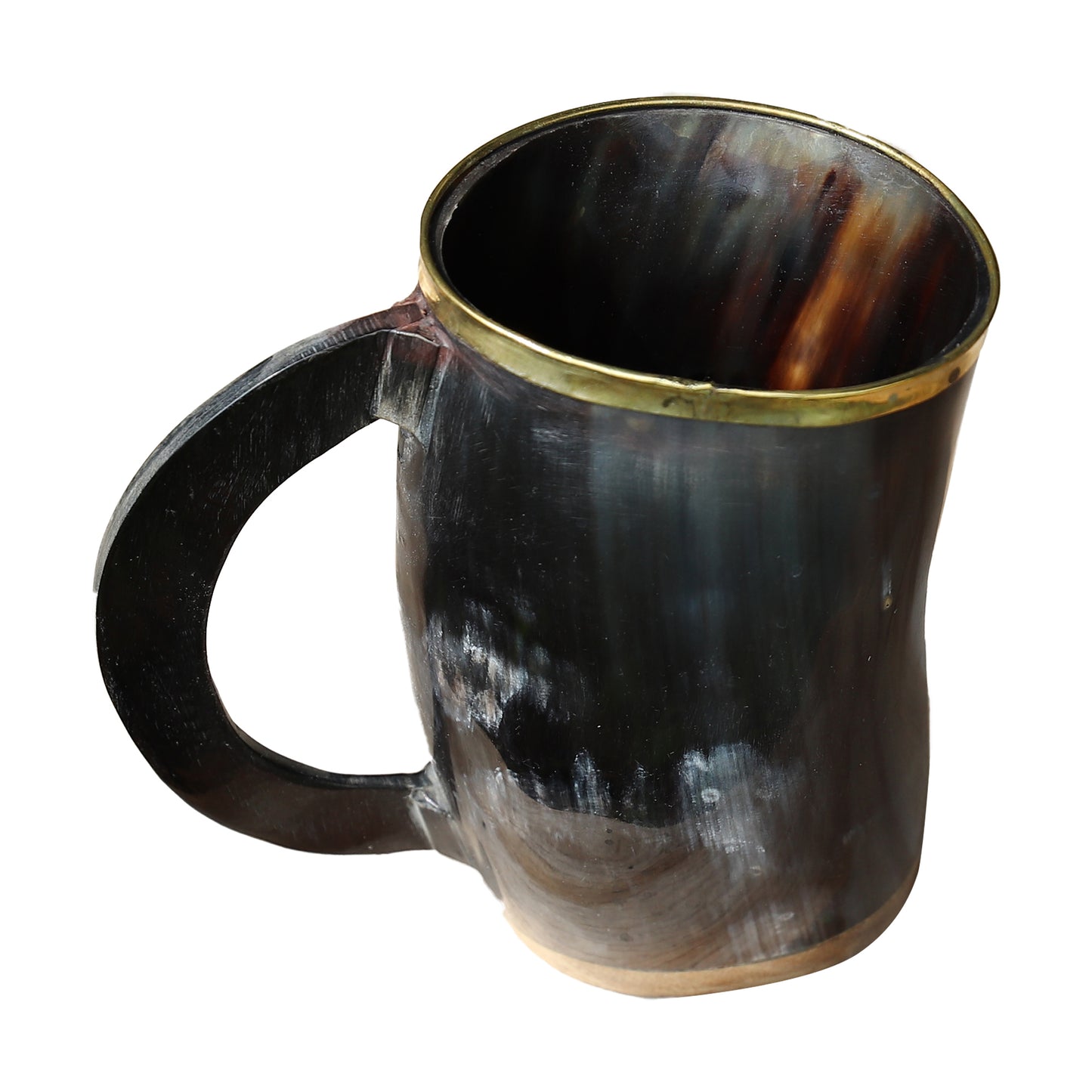 The Hooded Raven ™ Functional Pure Brass Rimmed Drinking Horn Mug Tankard Pouch Included