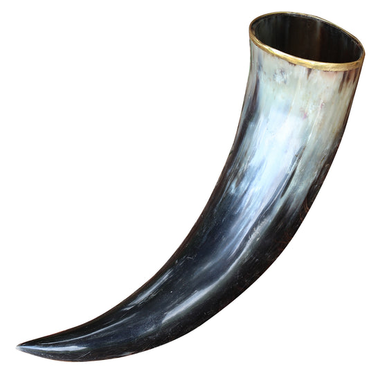 The Hooded Raven ™ Large Pure Brass Rim Drinking Horn Canvas Pouch Included