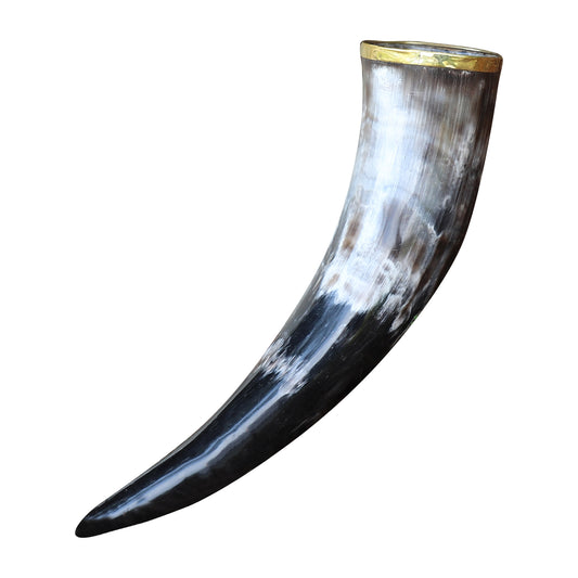 The Hooded Raven ™ Pure Brass Rim Drinking Horn Vessel Canvas Bag Included