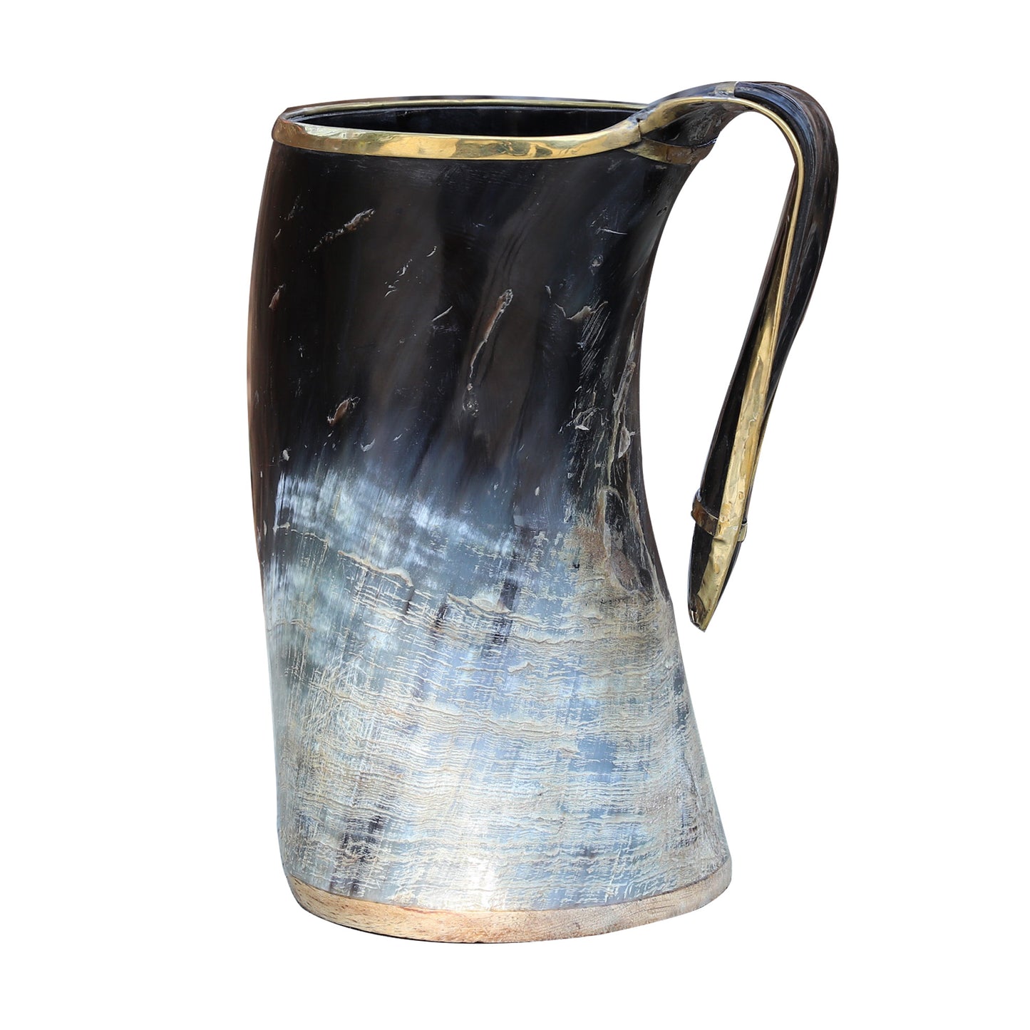 The Hooded Raven™ XXL Viking Royal Brass Rimmed Natural Buffalo Drinking Horn Tankard Mug