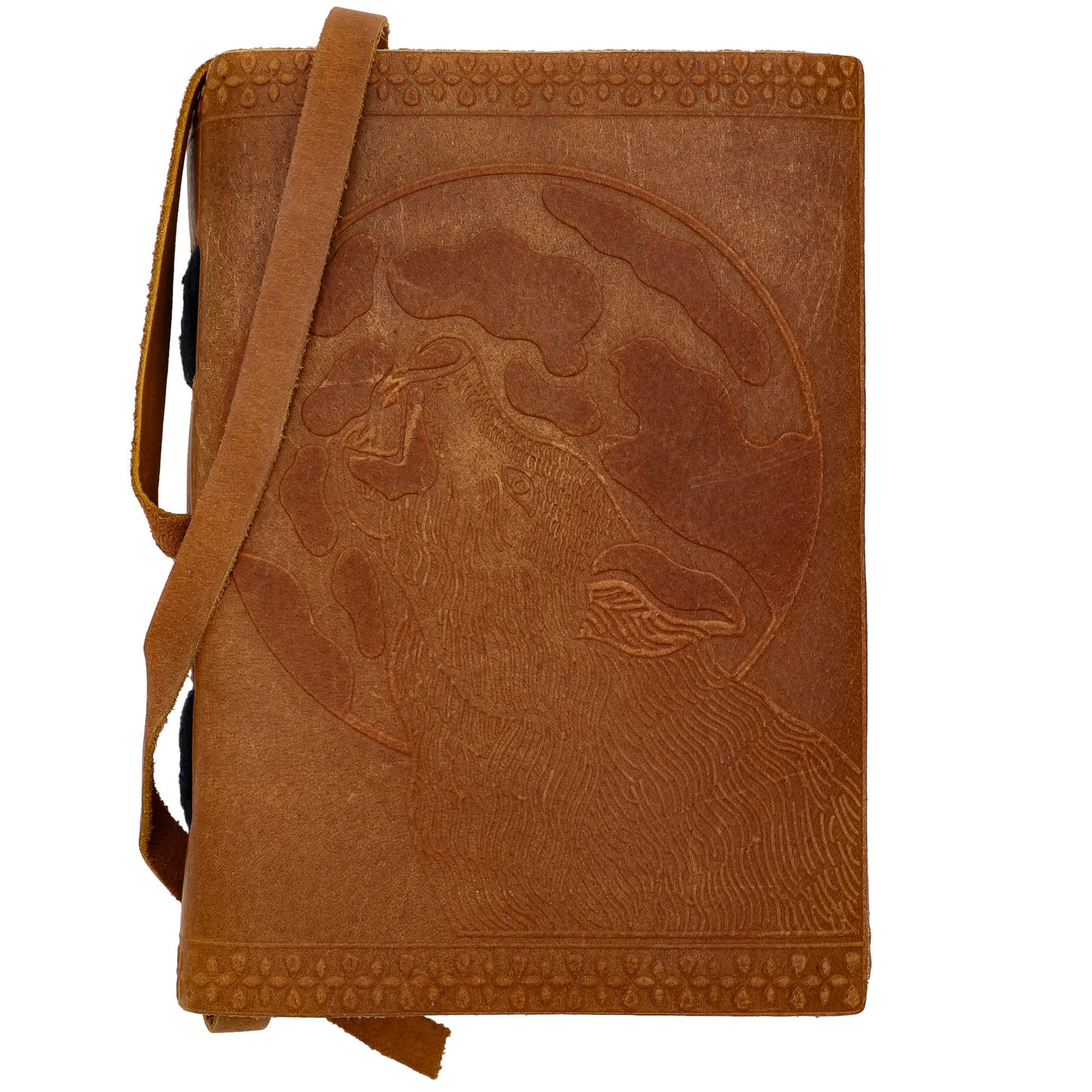 Moon Drunk Wolf & Moon Embossed Hand-Crafted Leather Notebook Sketchbook Diary Journal