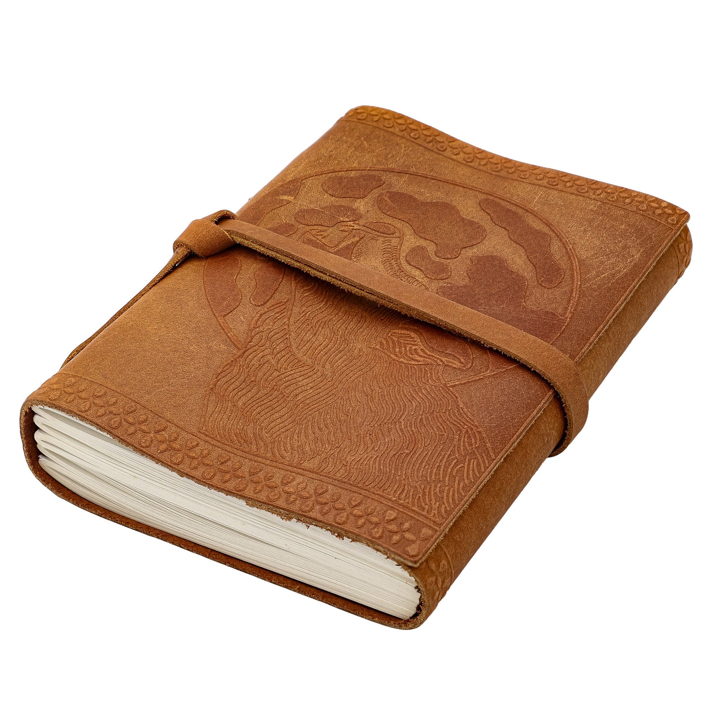 Moon Drunk Wolf & Moon Embossed Hand-Crafted Leather Notebook Sketchbook Diary Journal