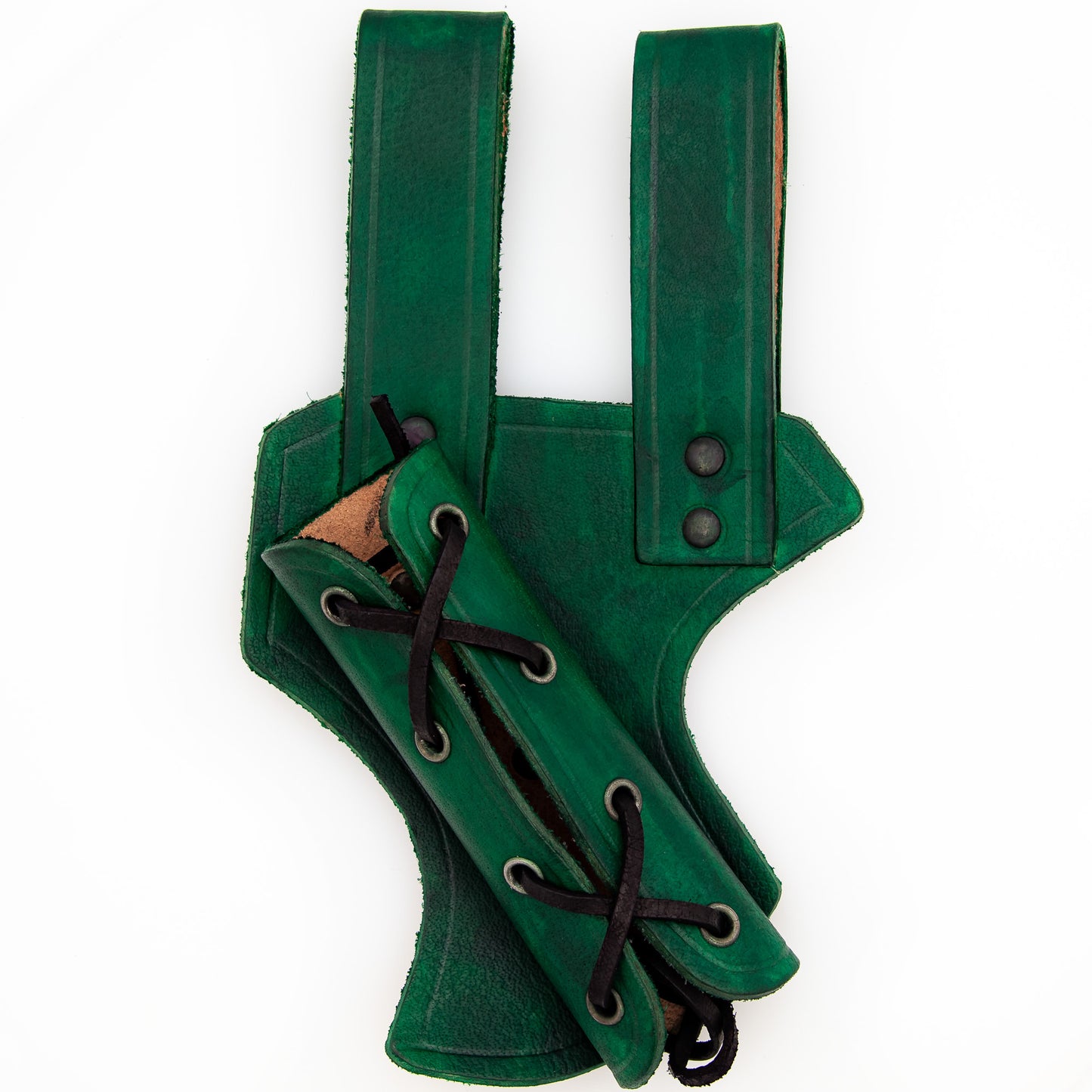 Right-Handed Medieval Hawk Wood Leather Sword Dagger Weapon Frog Costume Accessory | Green