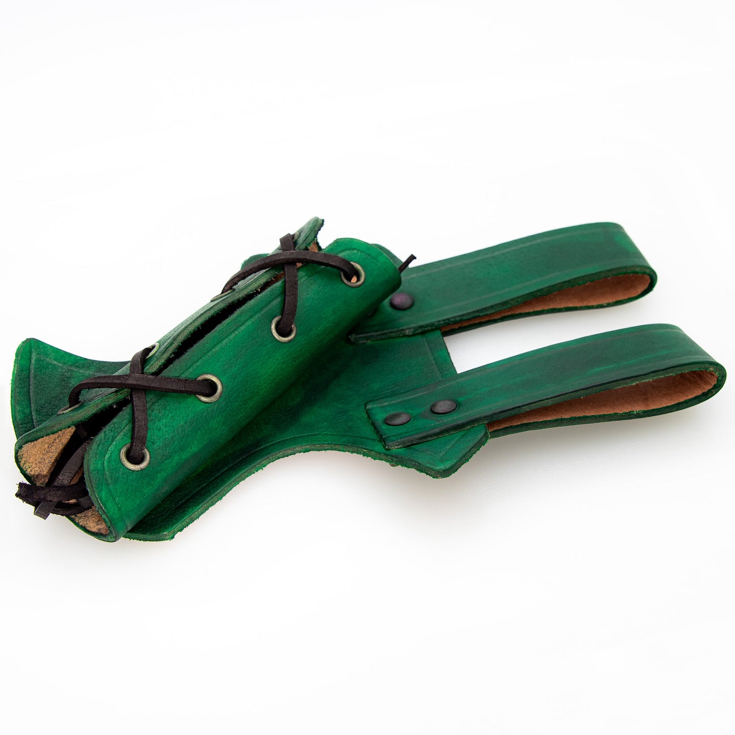 Right-Handed Medieval Hawk Wood Leather Sword Dagger Weapon Frog Costume Accessory | Green