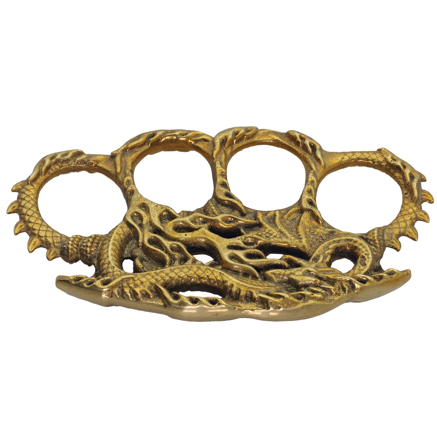 Spreading Flames Four Finger 100% Brass Knuckle Paper Weight Dragon & Fire Motif