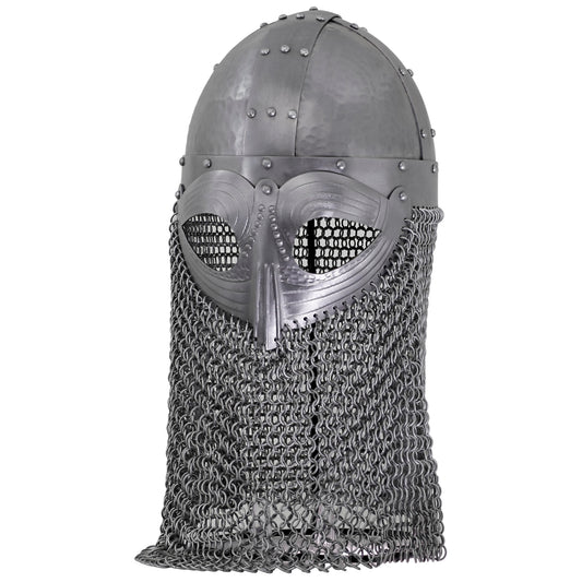 Slash Guard 16G Forged Steel Medieval Inspired Renaissance Faire Costume Viking Vendel Helm w/ Chainmail