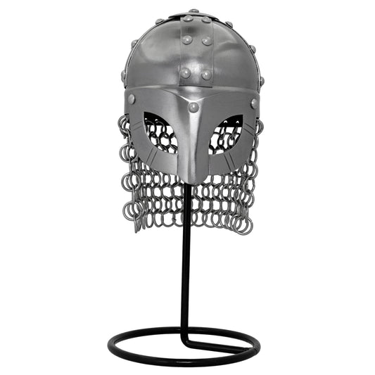 Unshakable Pride Miniature 20G Steel Home Office Décor Display Viking Helm Helmet w/ Chainmail Feature & Iron Stand Included