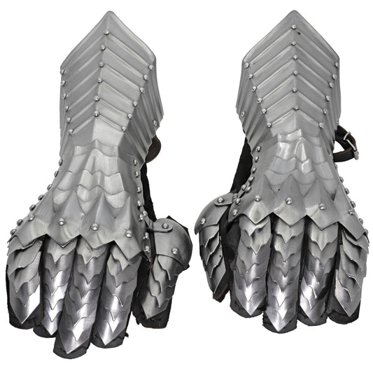Biting Grip 18G Medieval Costume Renaissance Fair Fantasy Spiked Gothic Gauntlets w/ Genuine Leather Gloves