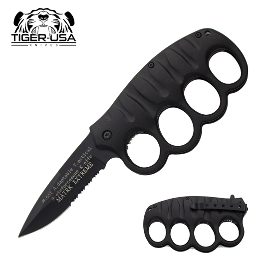 8 Inch Matryk Extreme Spring Action Trench Knife - Most Adaptable Engraving