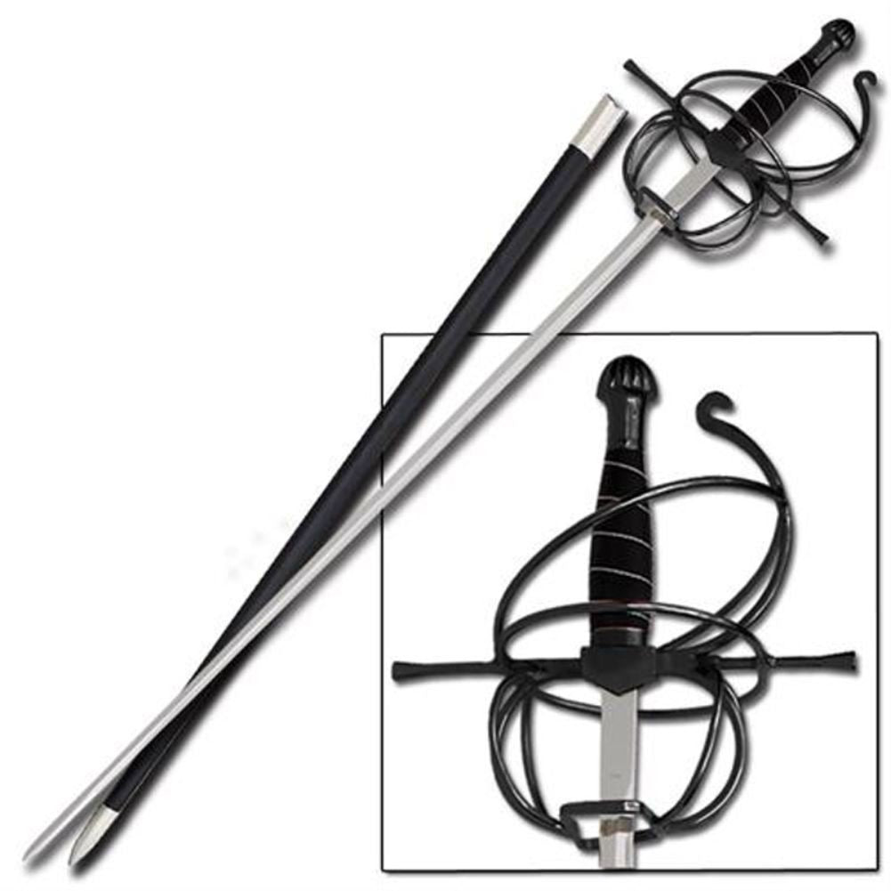 Renaissance Rapier Swept Hilt Sword - Spiral Black