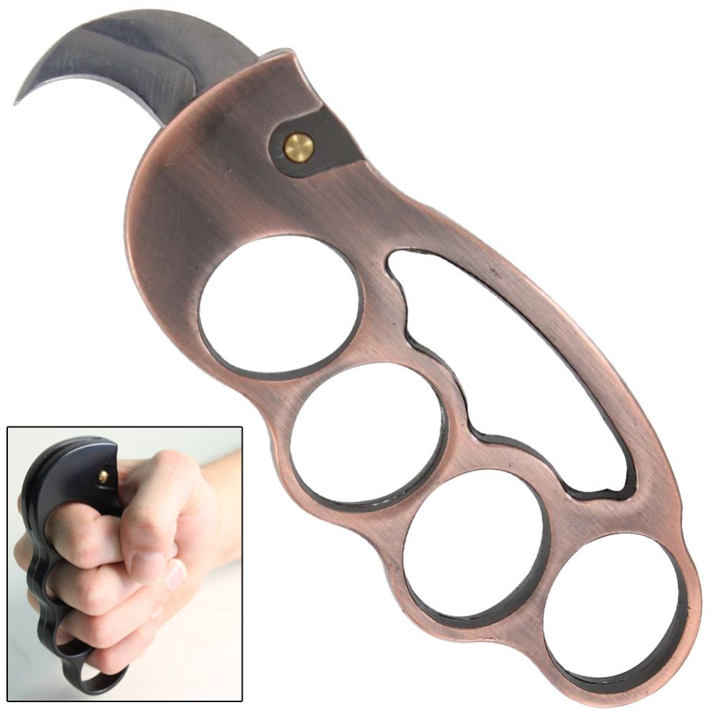 Power Jab Automatic Brass Knuckle Karambit Knife