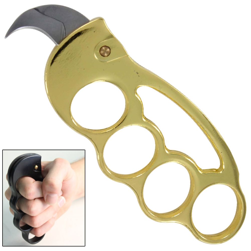 Overhand Automatic Brass Knuckle Karambit Knife