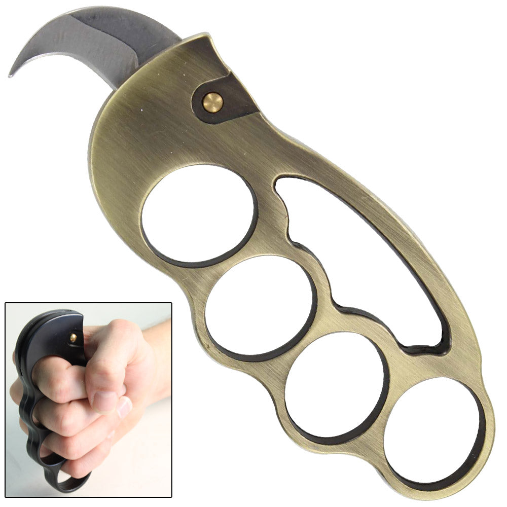 Left Hook Automatic Brass Knuckle Karambit Knife