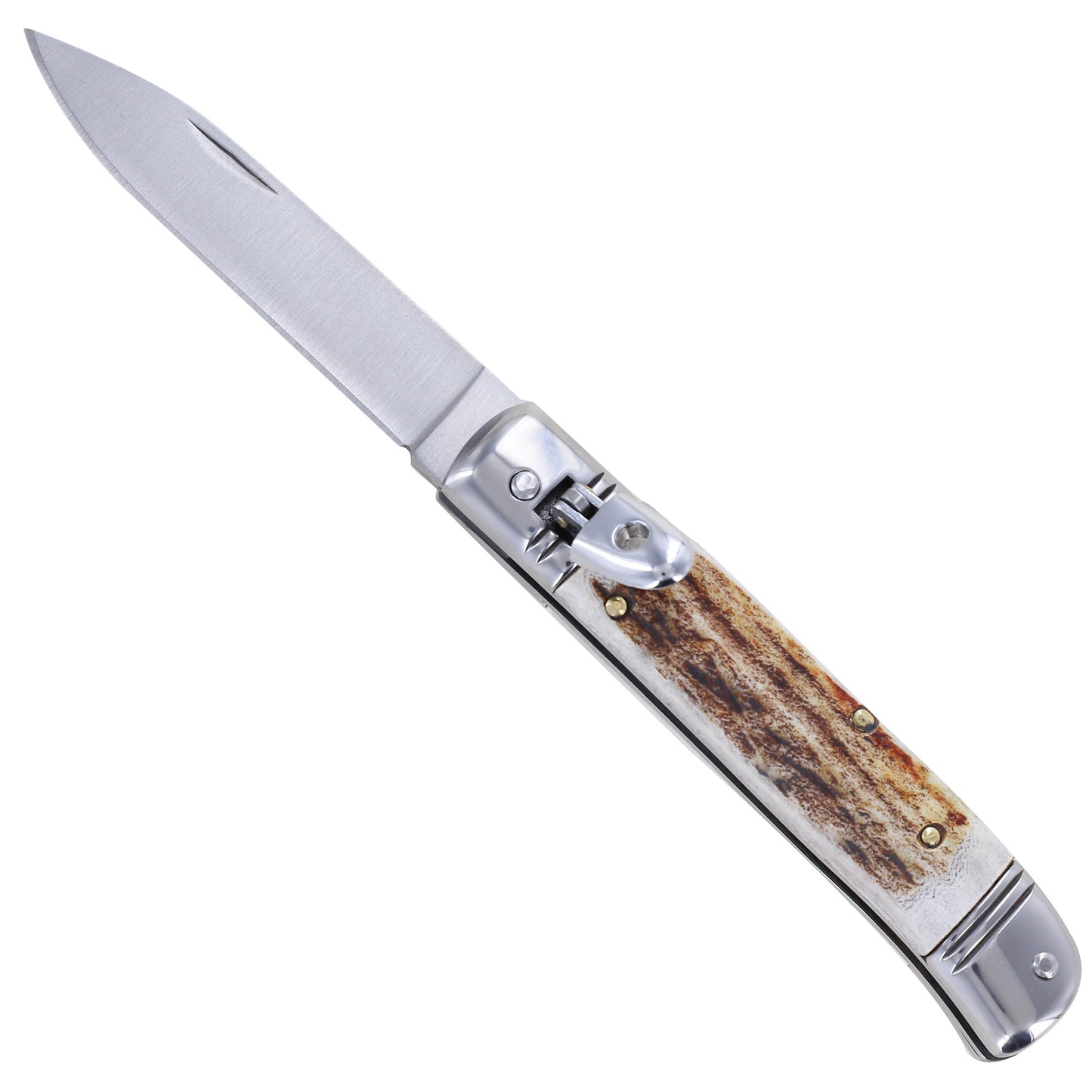 Ringing Forest Lever Lock Automatic Switchblade Knife with Real Stag Antler Handle