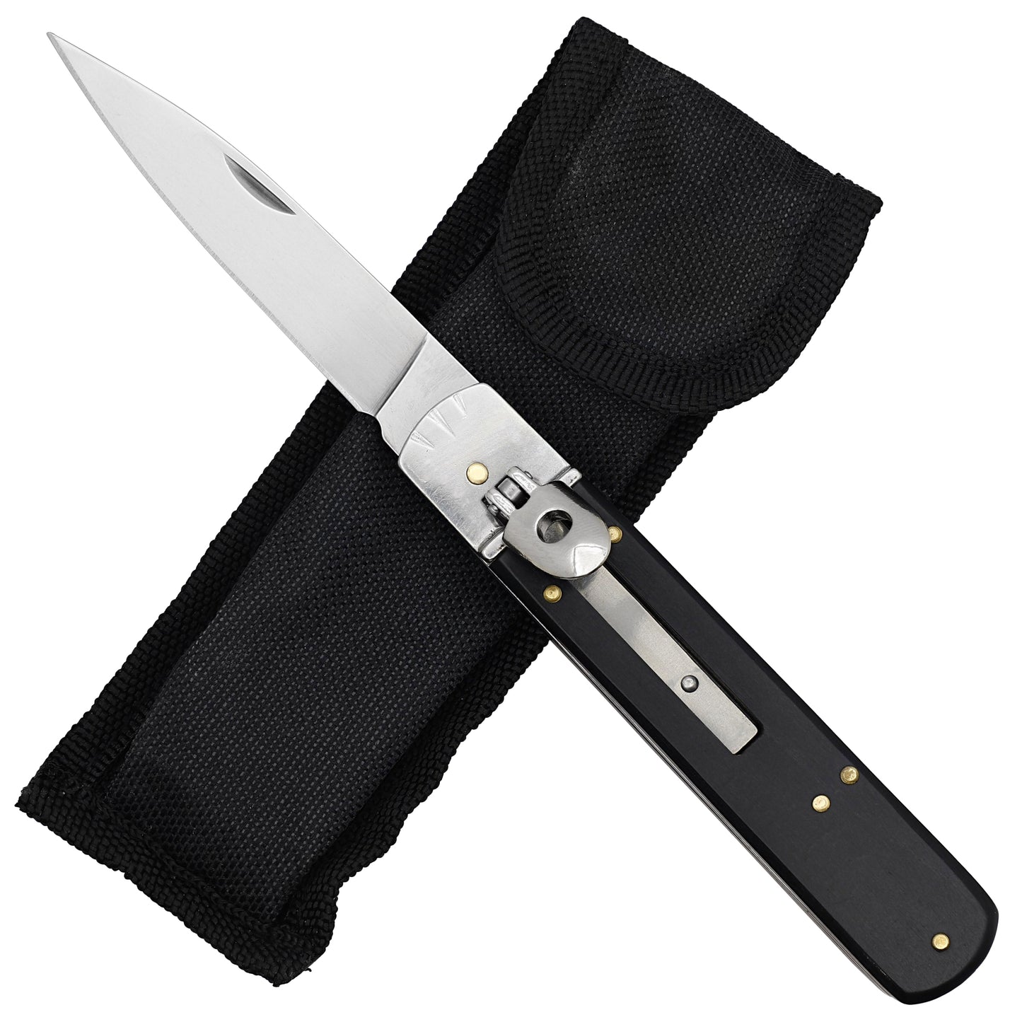 Total Immortal Automatic Stainless Steel Lever Lock Switchblade Knife | Black Wood Handle