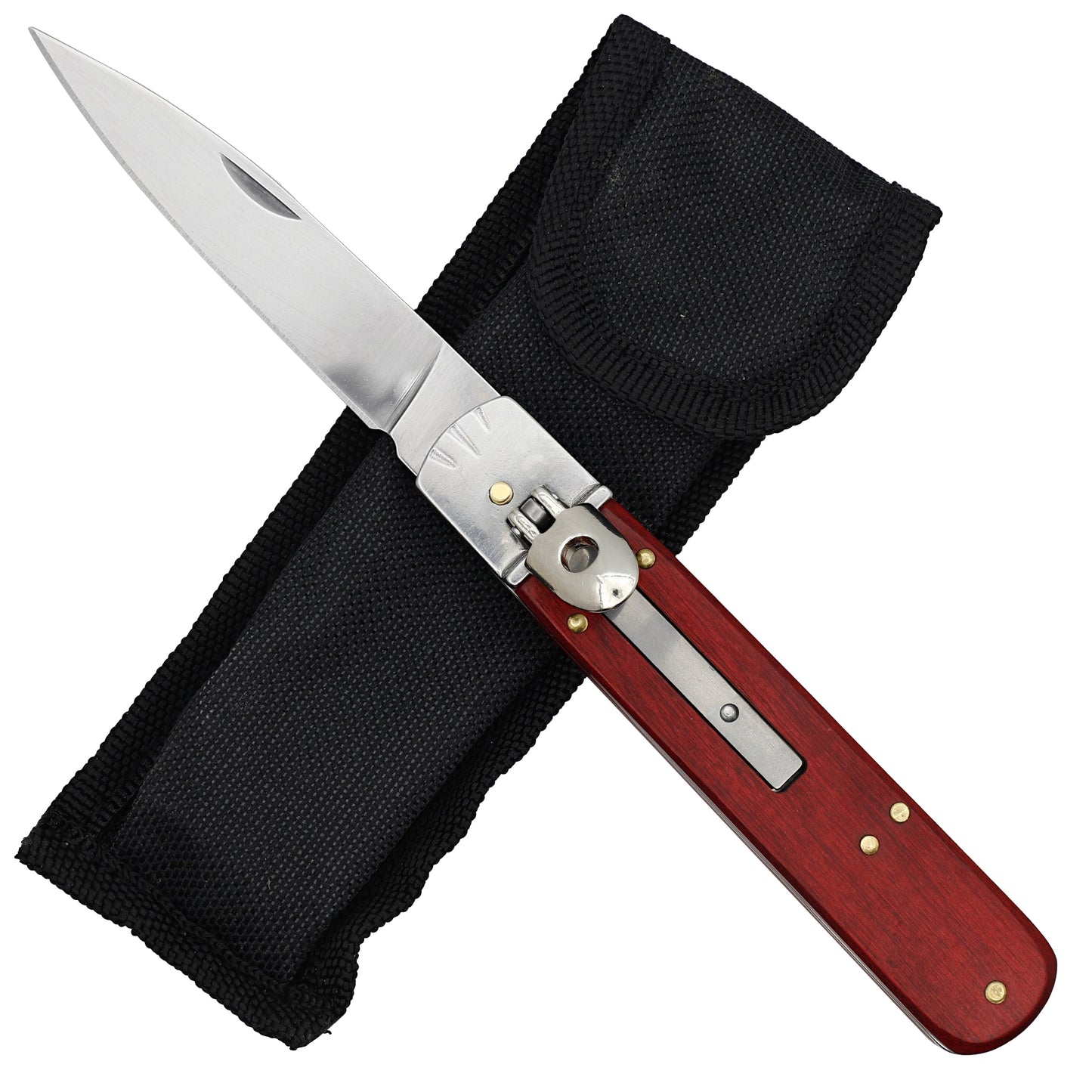 Last Kiss Automatic Stainless Steel Lever Lock Switchblade Knife | Red Wood Handle