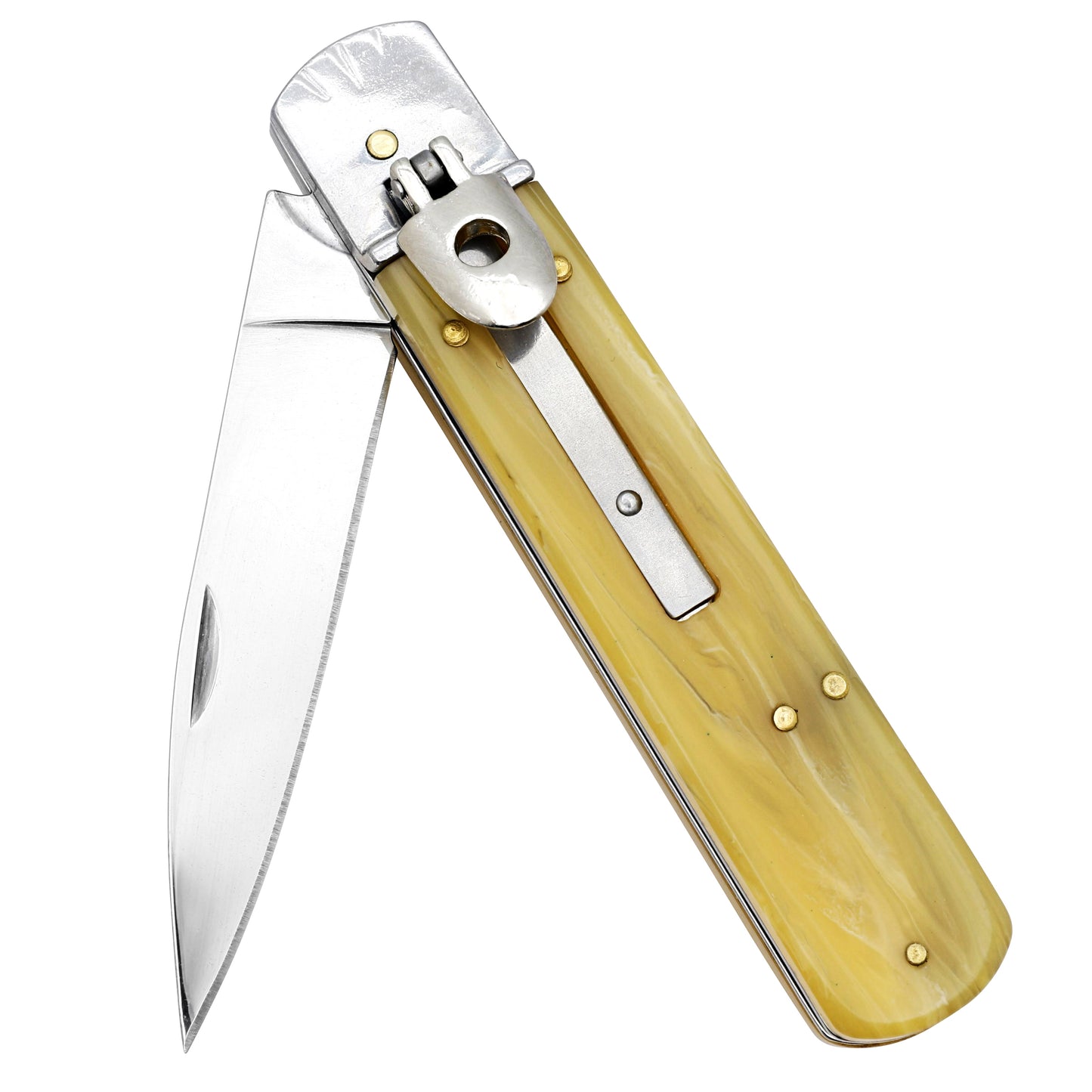 Hornets Nest Automatic Stainless Steel Lever Lock Switchblade Knife | Cream ABS Handle