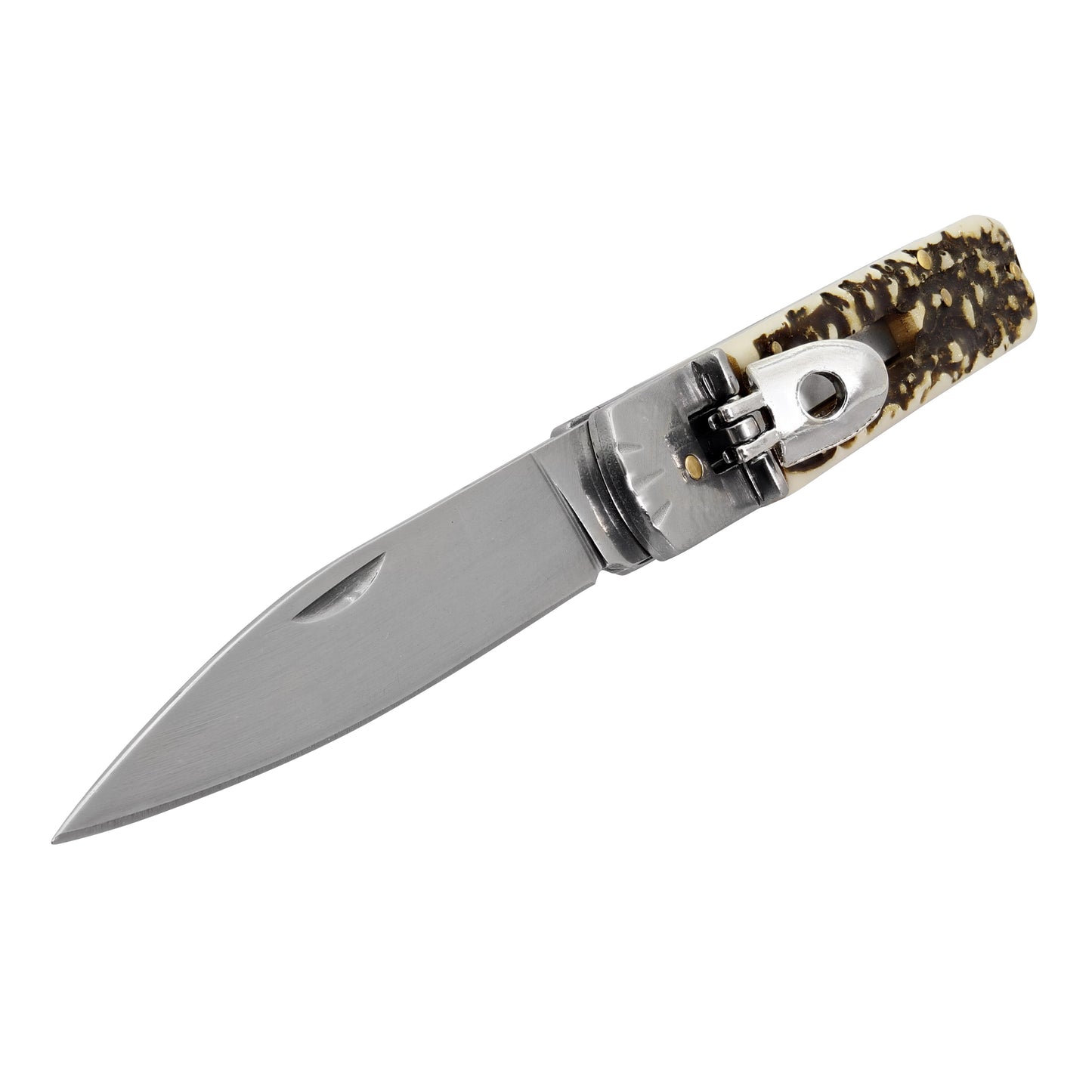 Jane Doe Automatic Stainless Steel Lever Lock Switchblade Knife | Simulated Stag Horn Handle