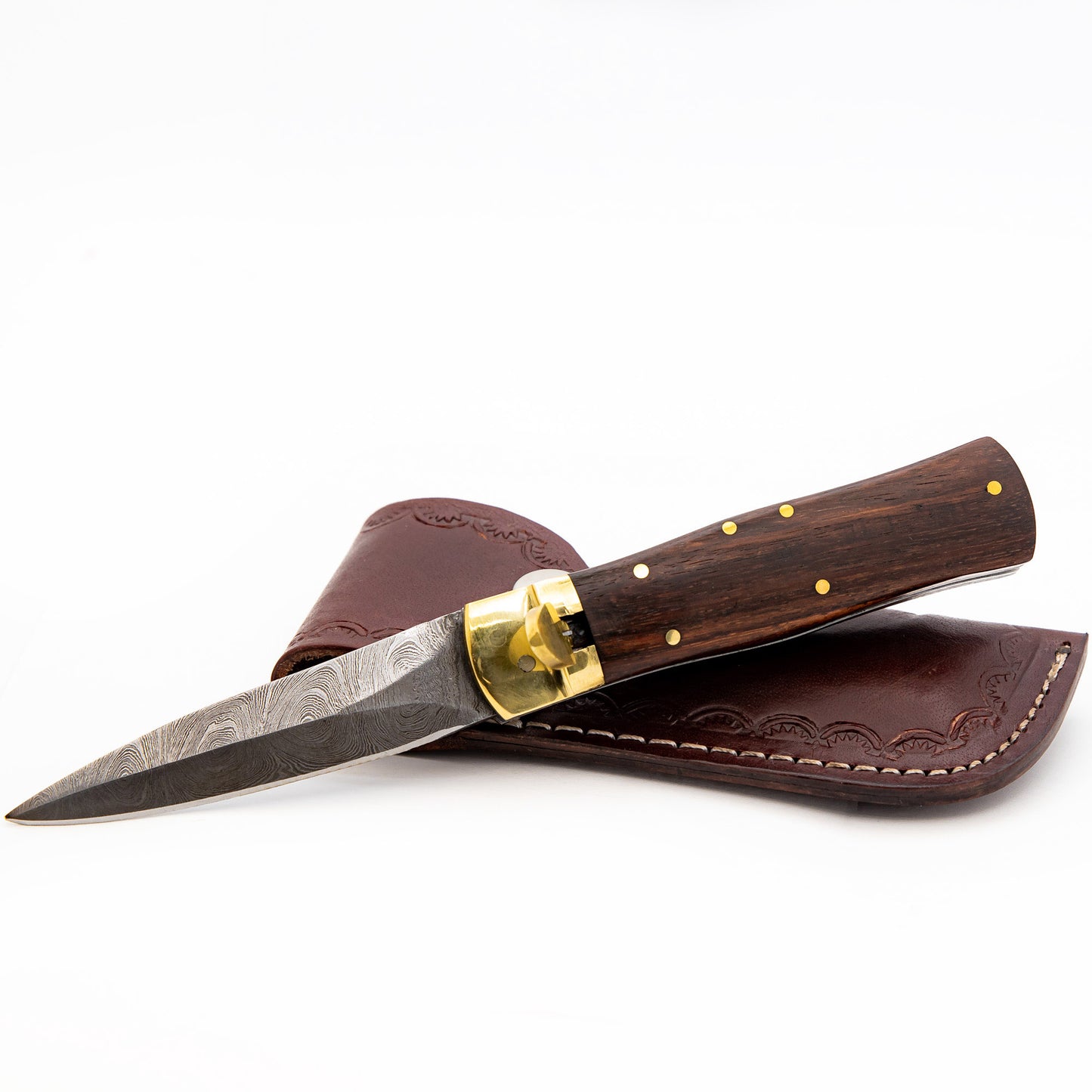 Urban Cowboy Automatic Damascus Steel Lever Lock Knife