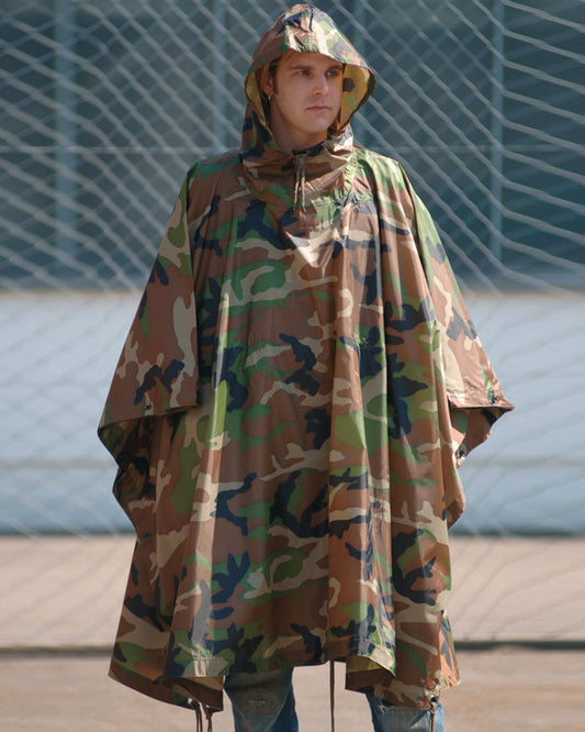 Woodland Camo Ripstop Poncho