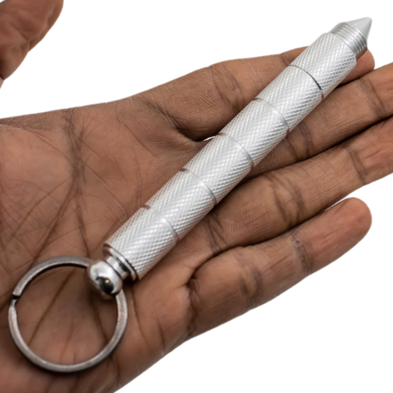 Kubotan Keychain Hidden Knife - Silver