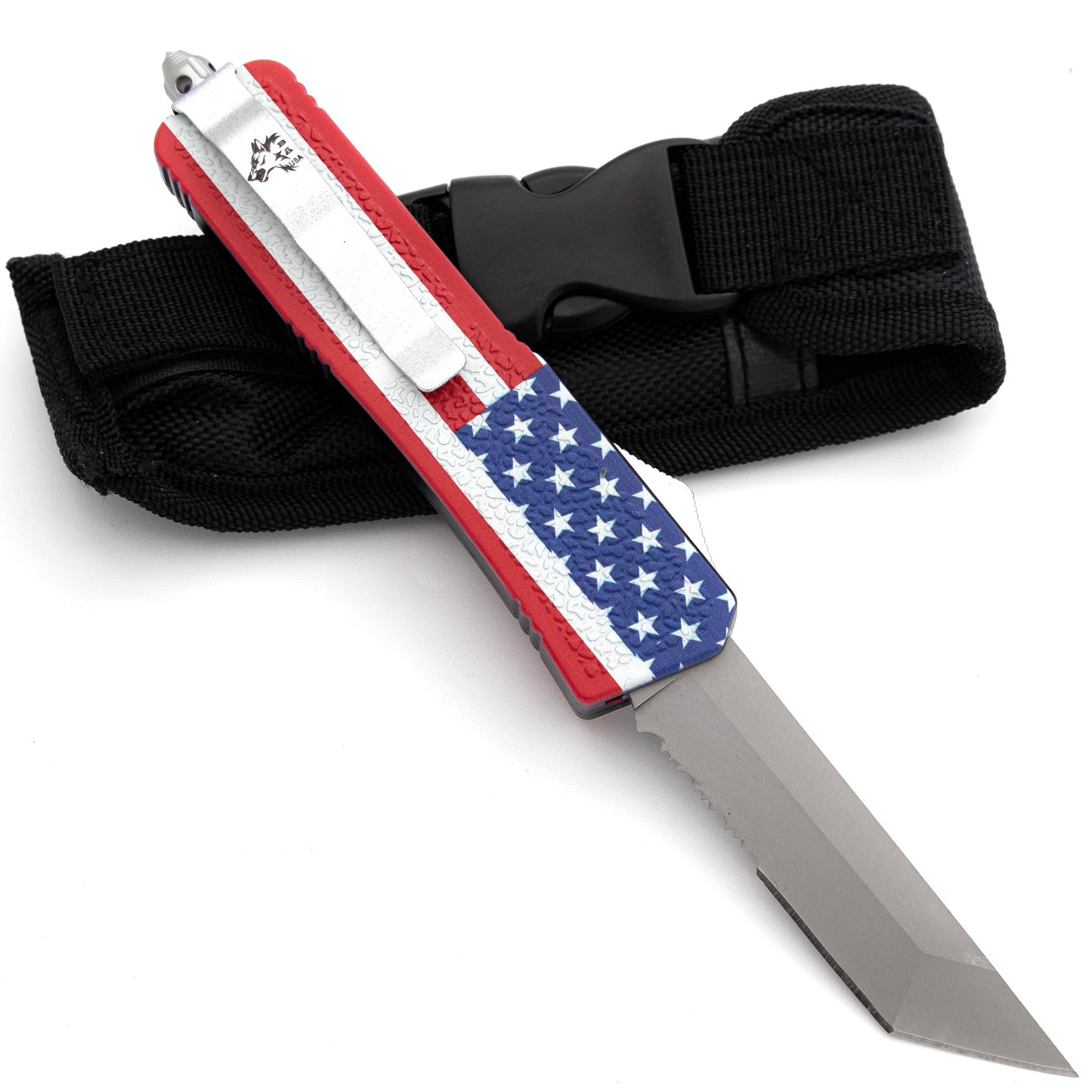 One Nation Automatic Tanto OTF Out the Front American Flag Finish Knife