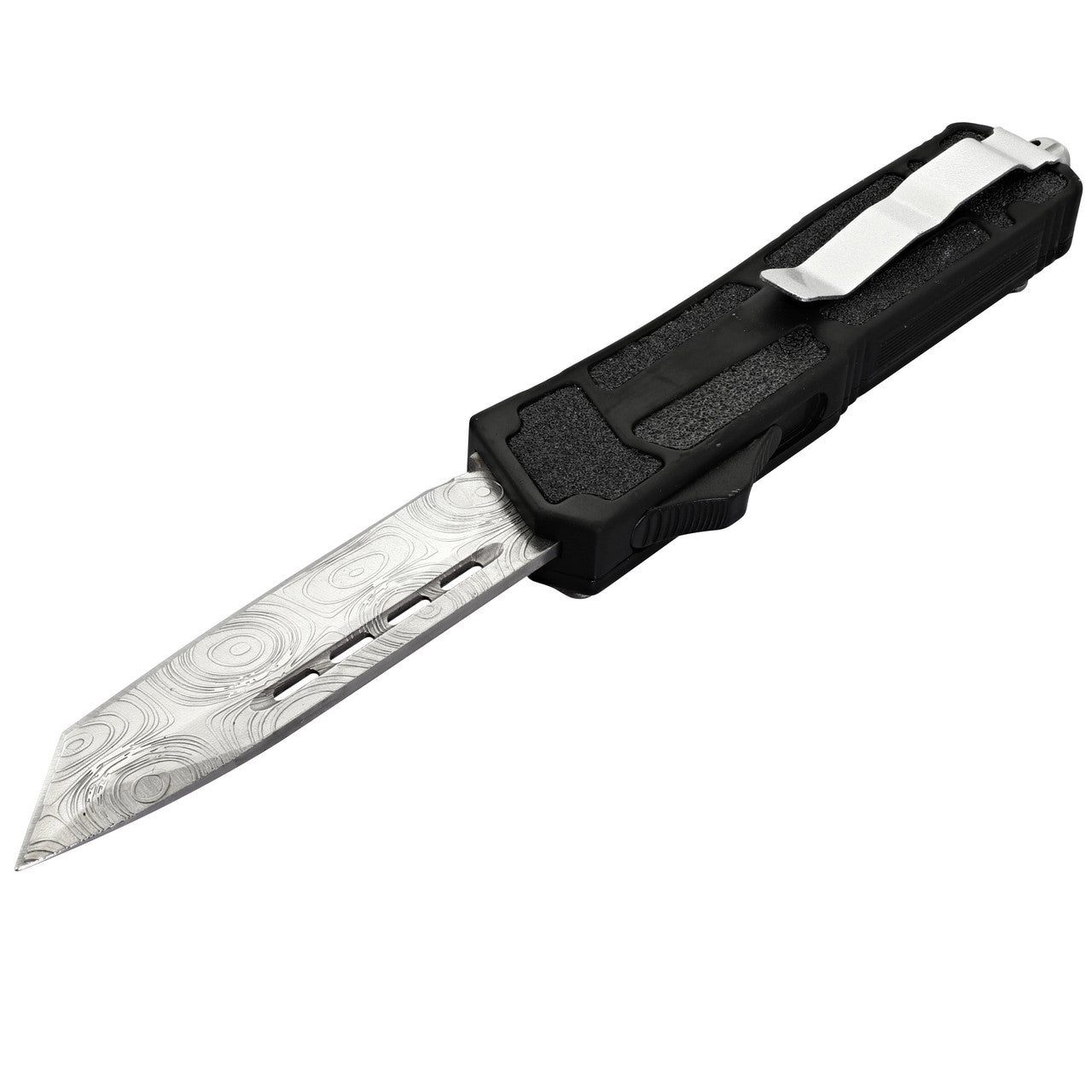 Ritual Sacrifice Automatic Tanto Textured Blade Anti-Slip Skeleton Cross Handle OTF Out the Front Knife w/ Nylon Sheath